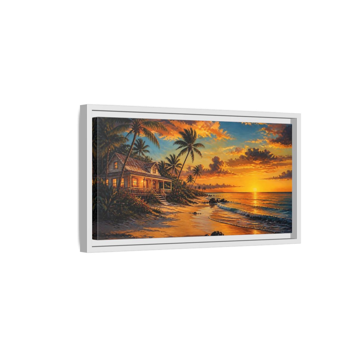 Side Mockup 6. Nature Tropical Beach Tropical Sunset Beach shown as stretched canvas wall art