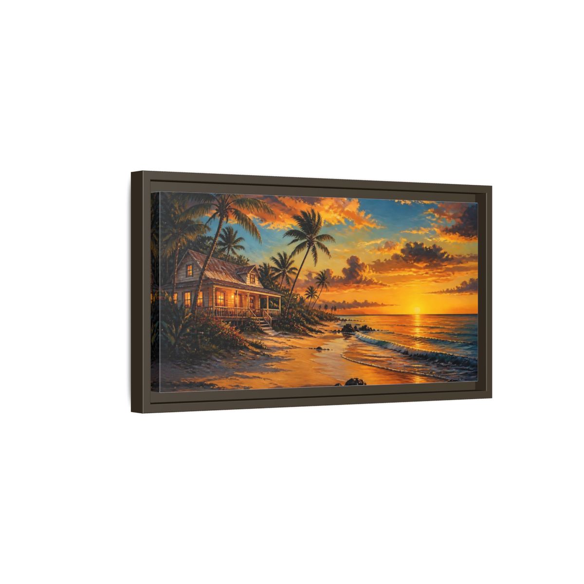 Side Mockup 7. Nature Tropical Beach Tropical Sunset Beach shown as stretched canvas wall art