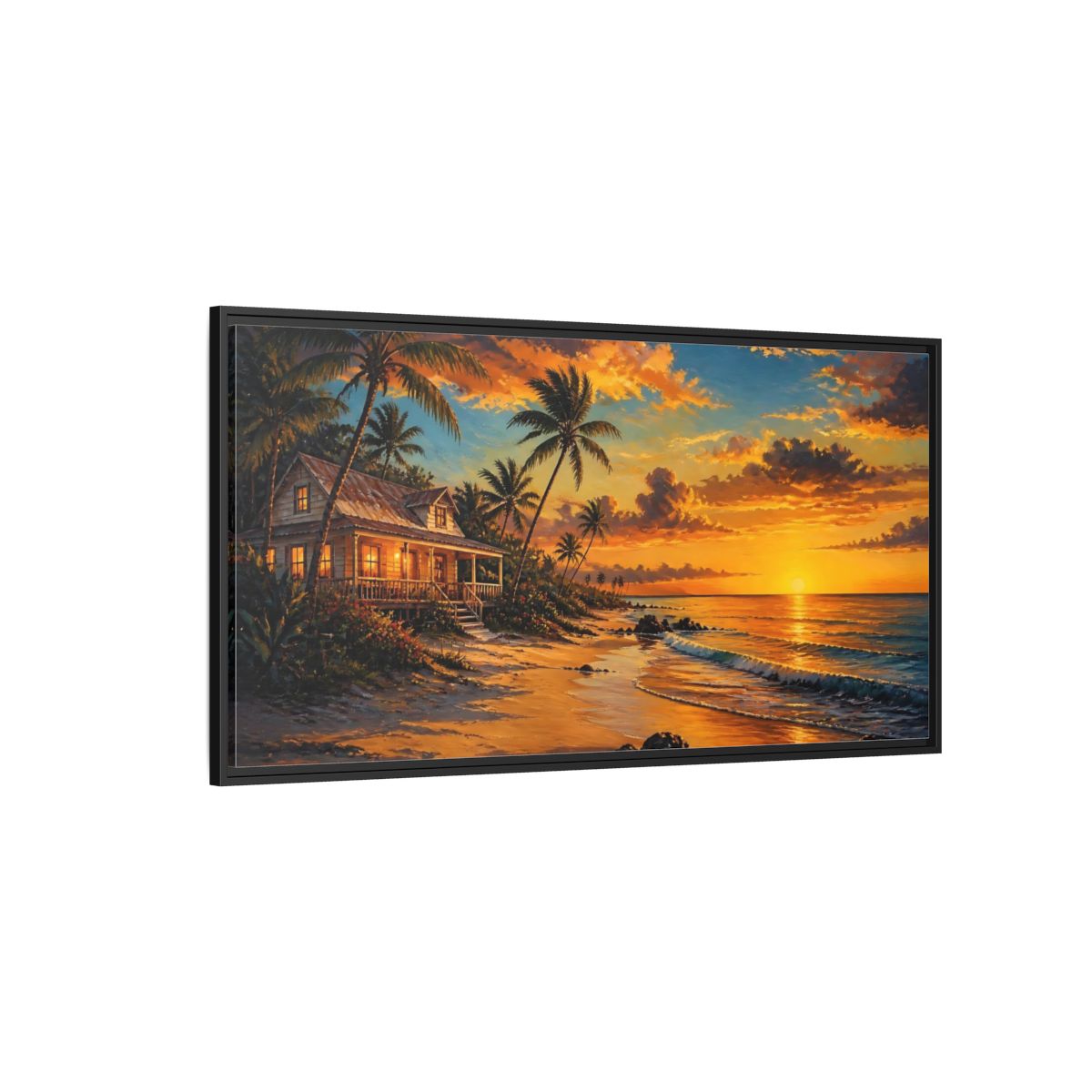Side Mockup 5. Nature Tropical Beach Tropical Sunset Beach shown as stretched canvas wall art