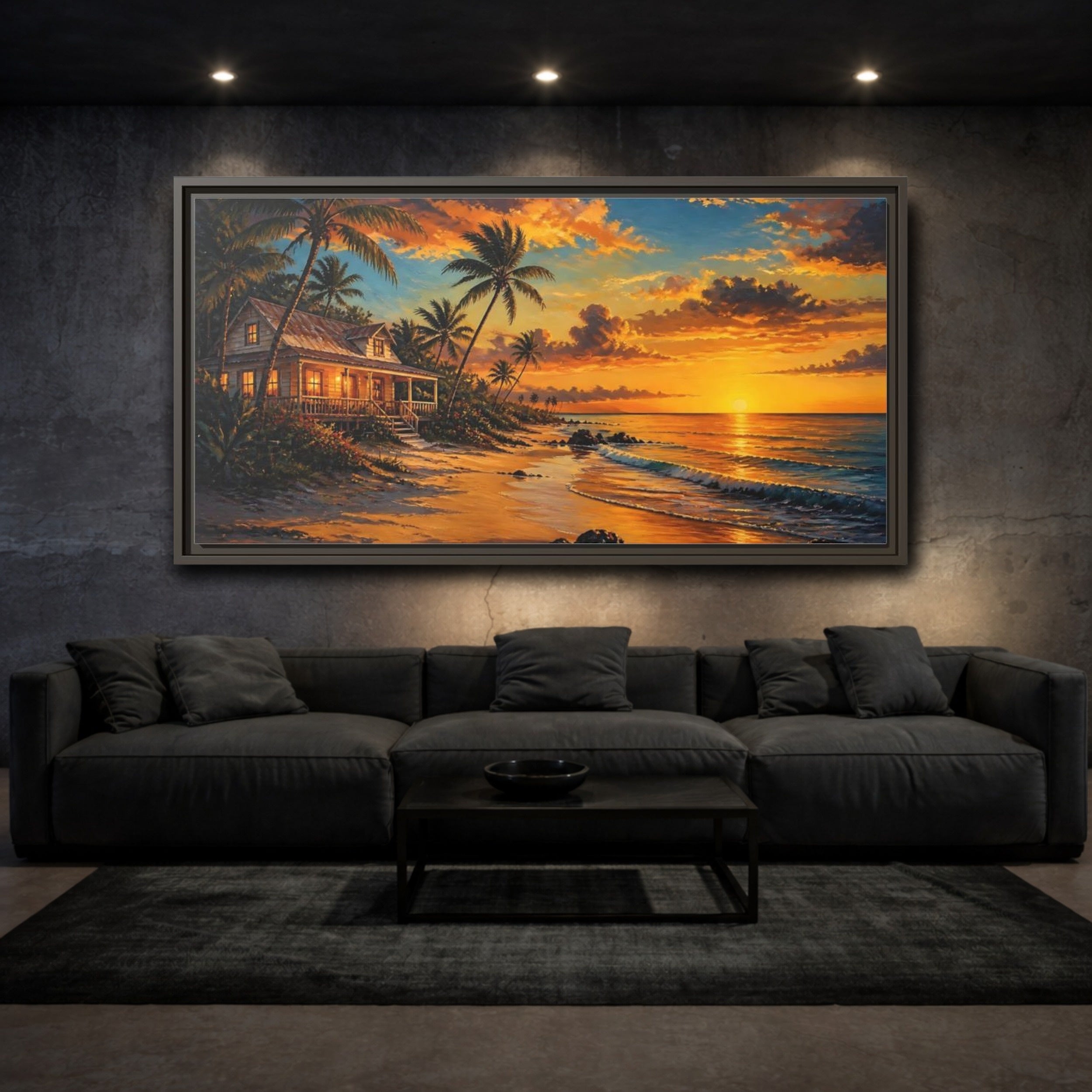 Mockup 3. Nature Tropical Beach Tropical Sunset Beach shown as stretched canvas wall art