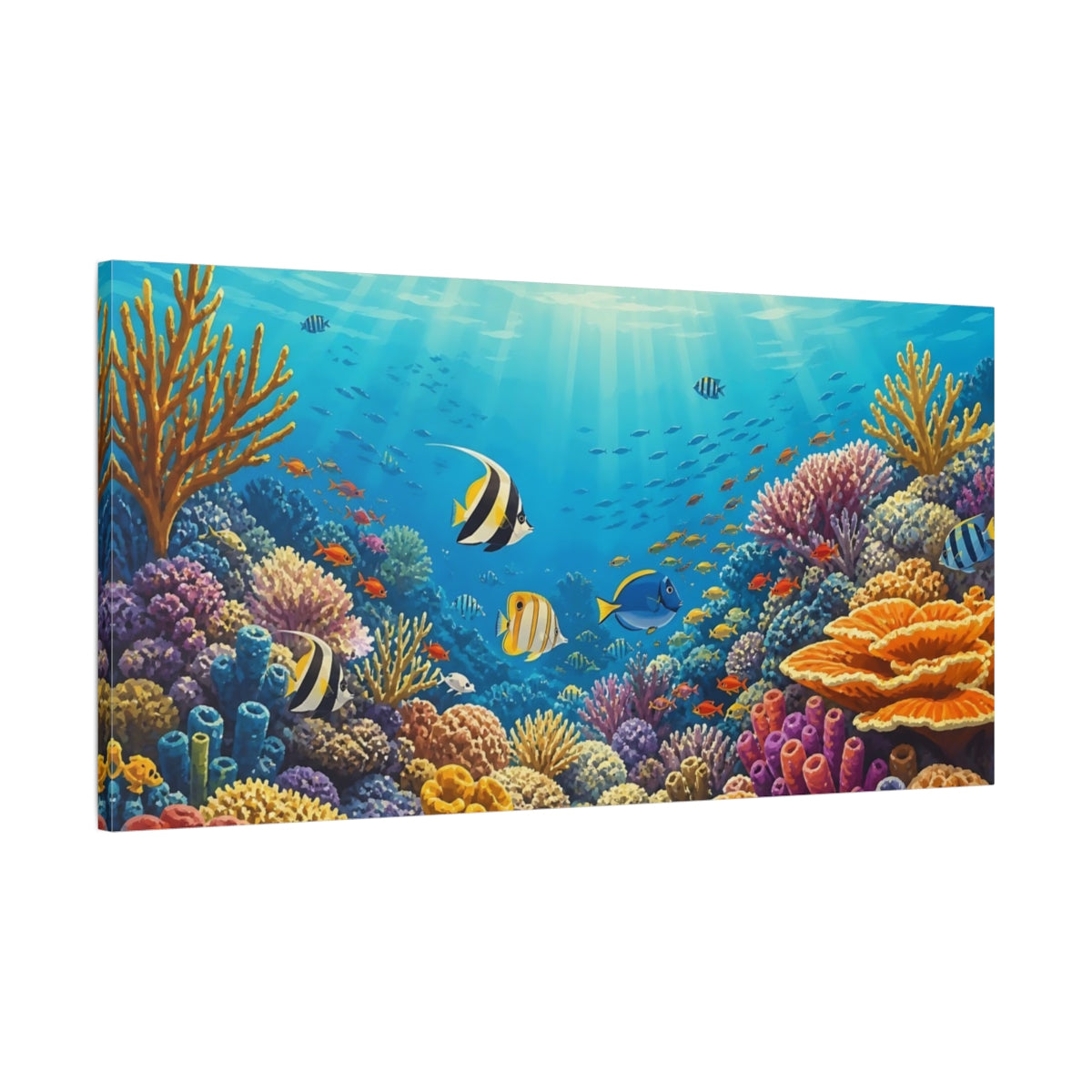 Main Mockup. Nature Tropical Fish Blue And Colorful shown as stretched canvas wall art