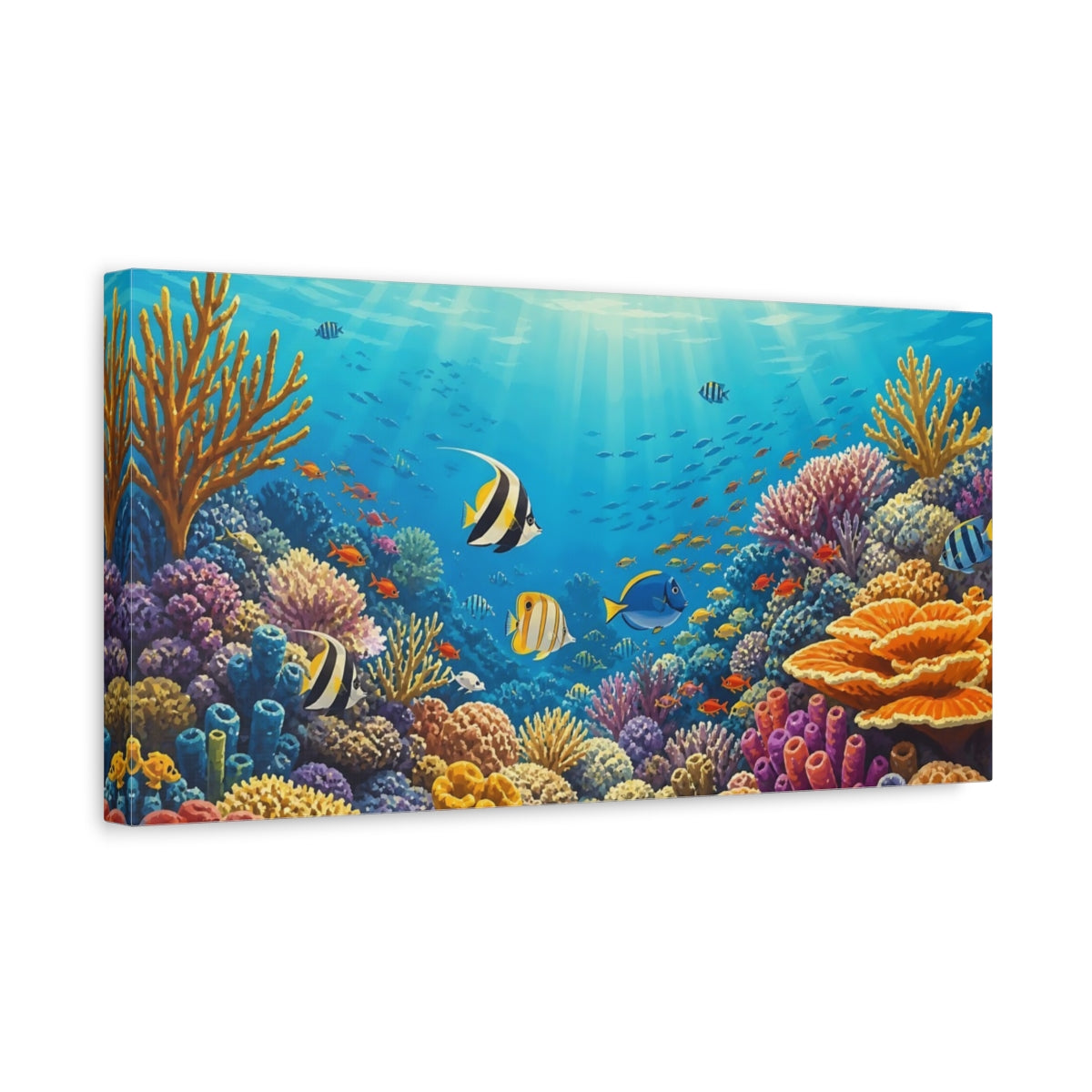 Side Mockup 3. Nature Tropical Fish Blue And Colorful shown as stretched canvas wall art