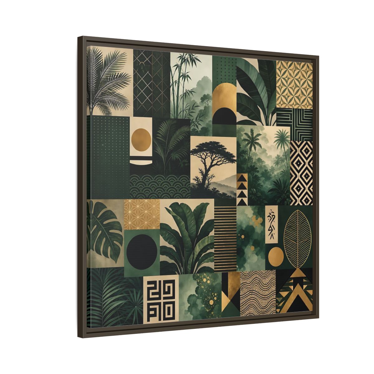 Side Mockup 8. Nature Tropical Foliage Green Gold Nature shown as stretched canvas wall art