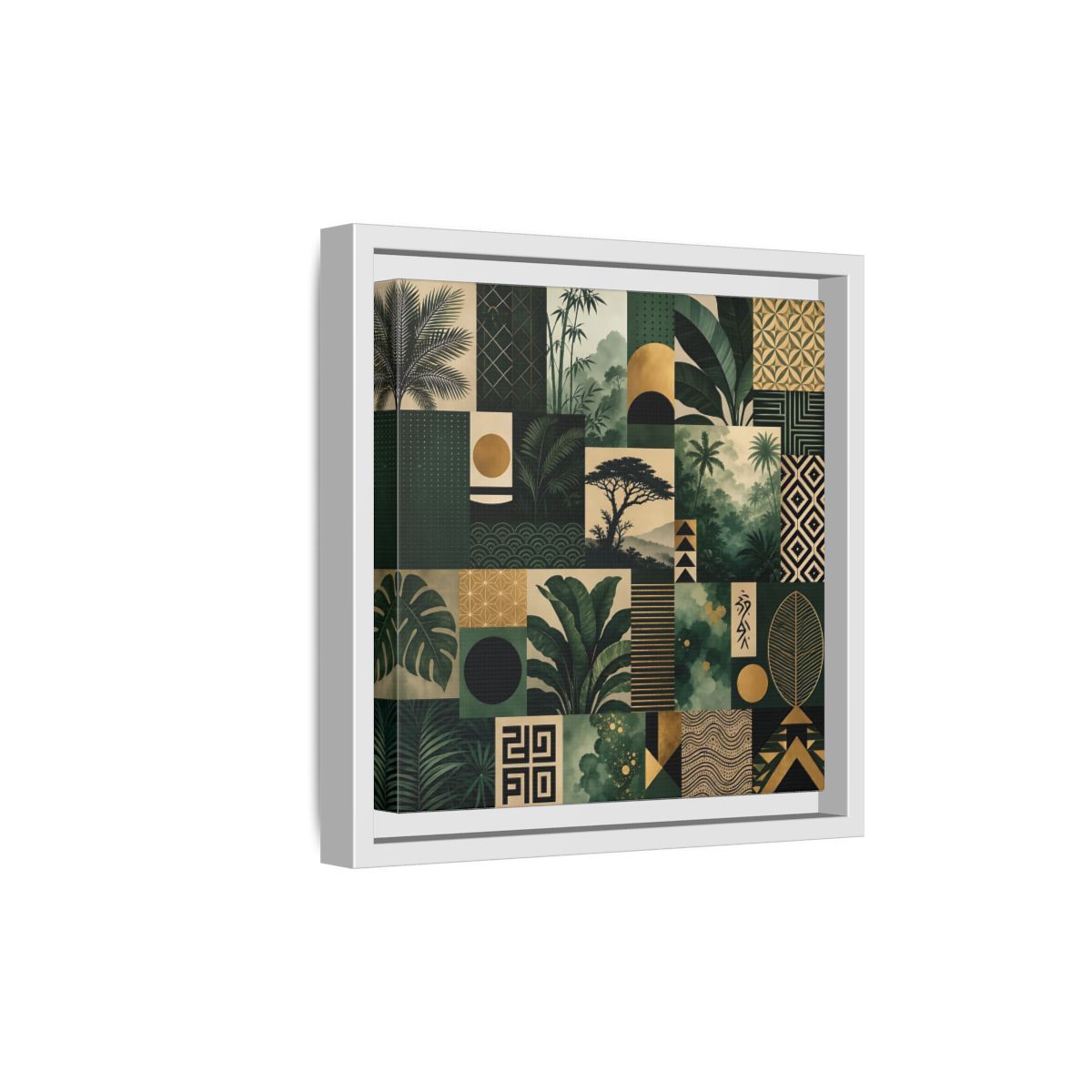 Side Mockup 19. Nature Tropical Foliage Green Gold Nature shown as stretched canvas wall art