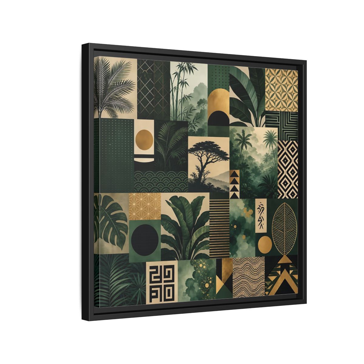 Side Mockup 12. Nature Tropical Foliage Green Gold Nature shown as stretched canvas wall art