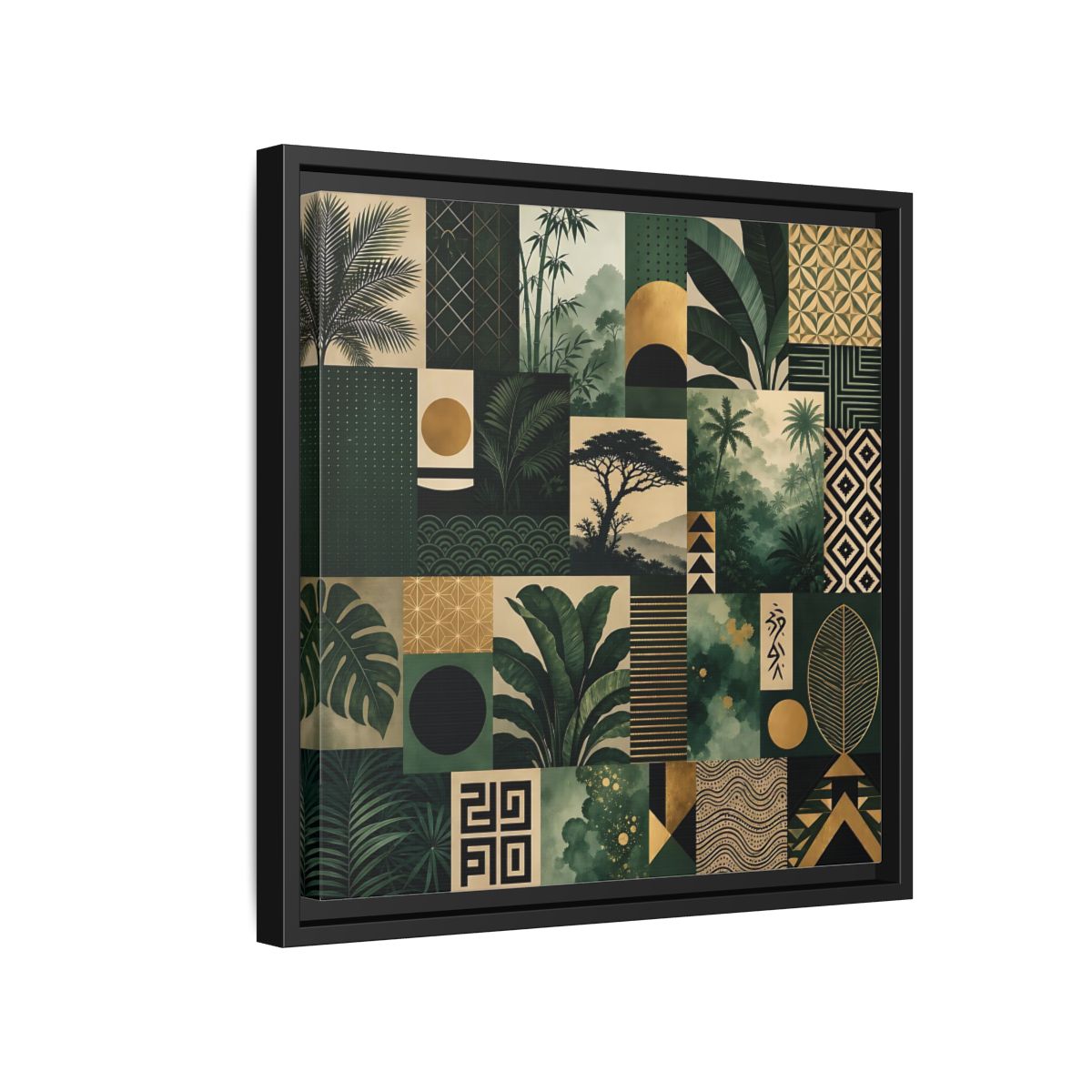 Side Mockup 15. Nature Tropical Foliage Green Gold Nature shown as stretched canvas wall art