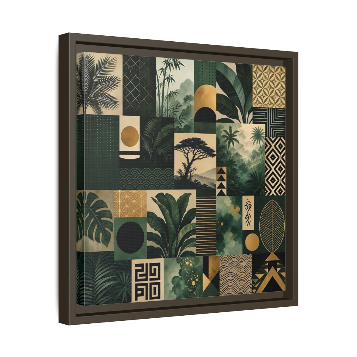 Side Mockup 29. Nature Tropical Foliage Green Gold Nature shown as stretched canvas wall art