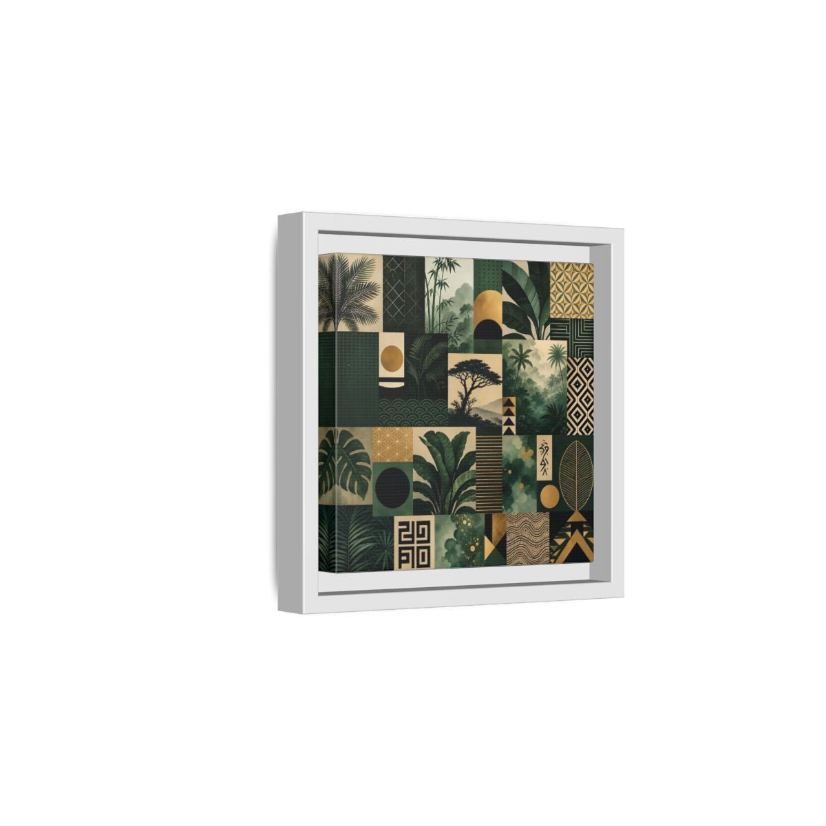Side Mockup 1. Nature Tropical Foliage Green Gold Nature shown as stretched canvas wall art