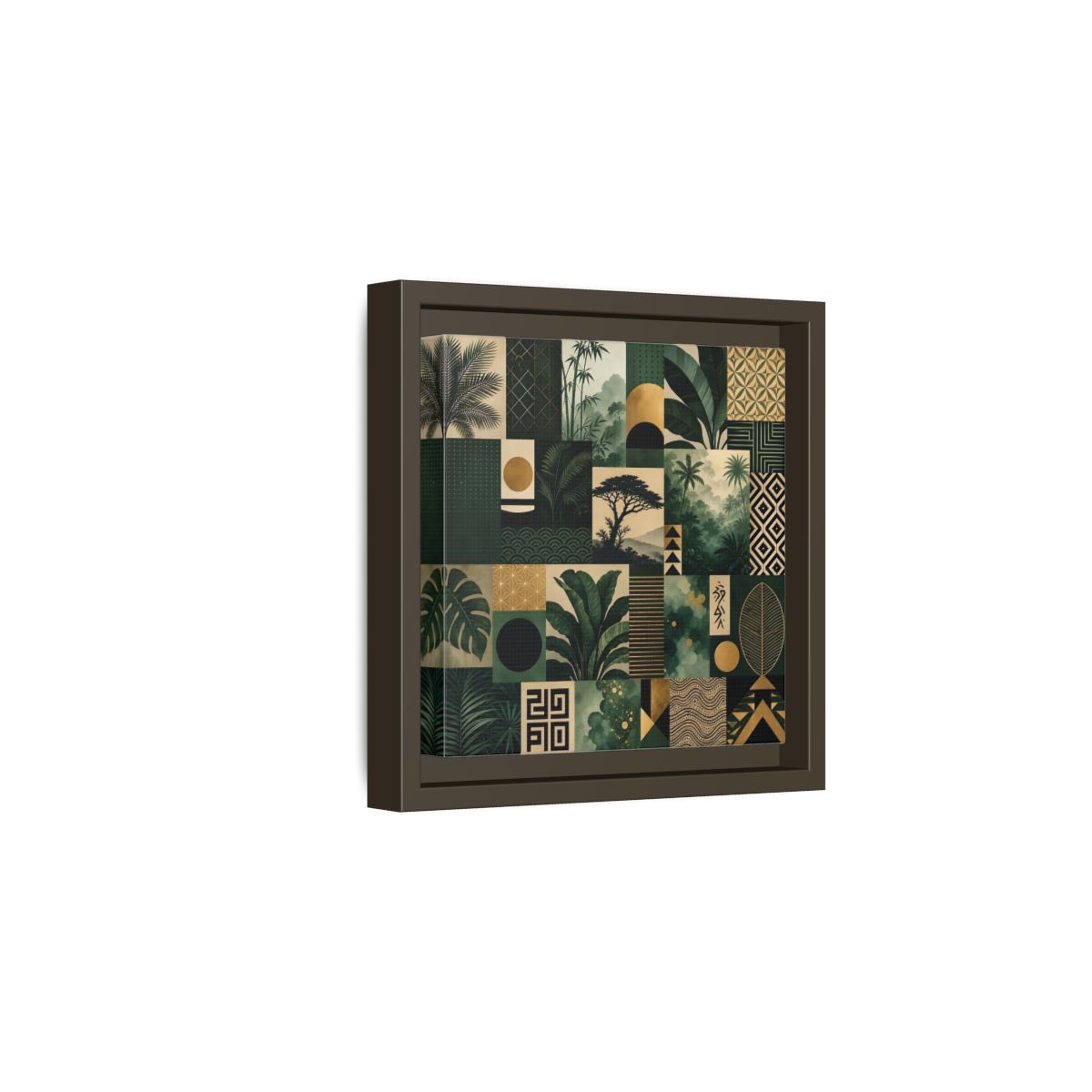 Side Mockup 2. Nature Tropical Foliage Green Gold Nature shown as stretched canvas wall art