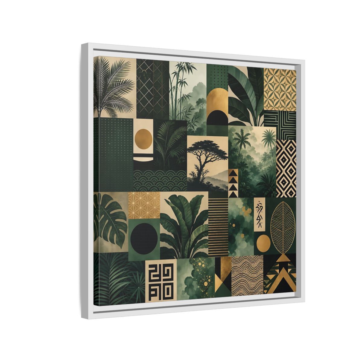 Side Mockup 10. Nature Tropical Foliage Green Gold Nature shown as stretched canvas wall art