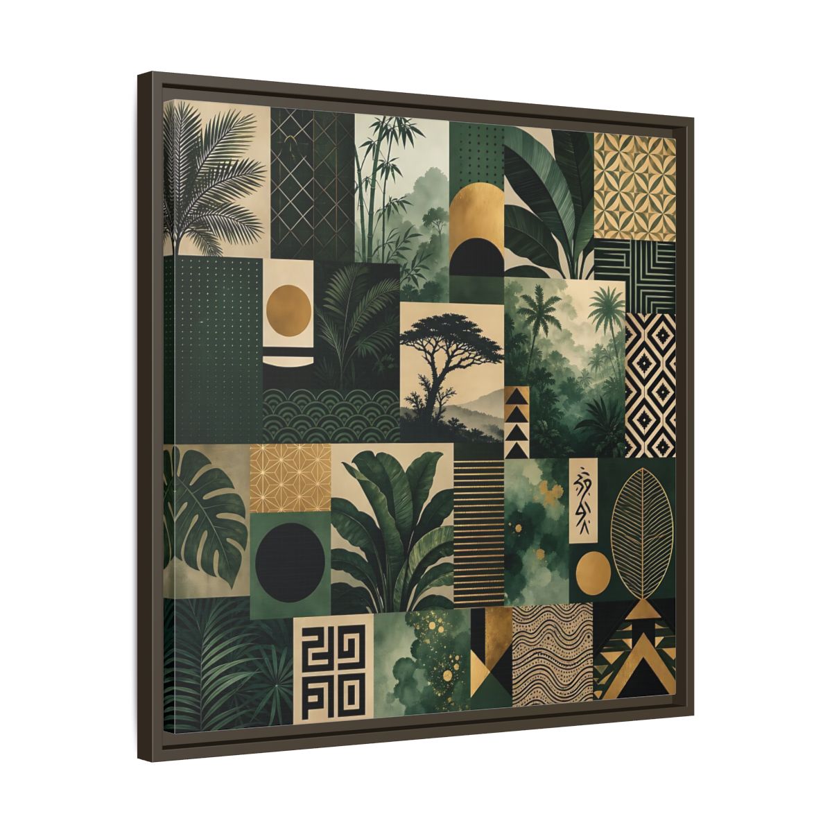 Side Mockup 27. Nature Tropical Foliage Green Gold Nature shown as stretched canvas wall art