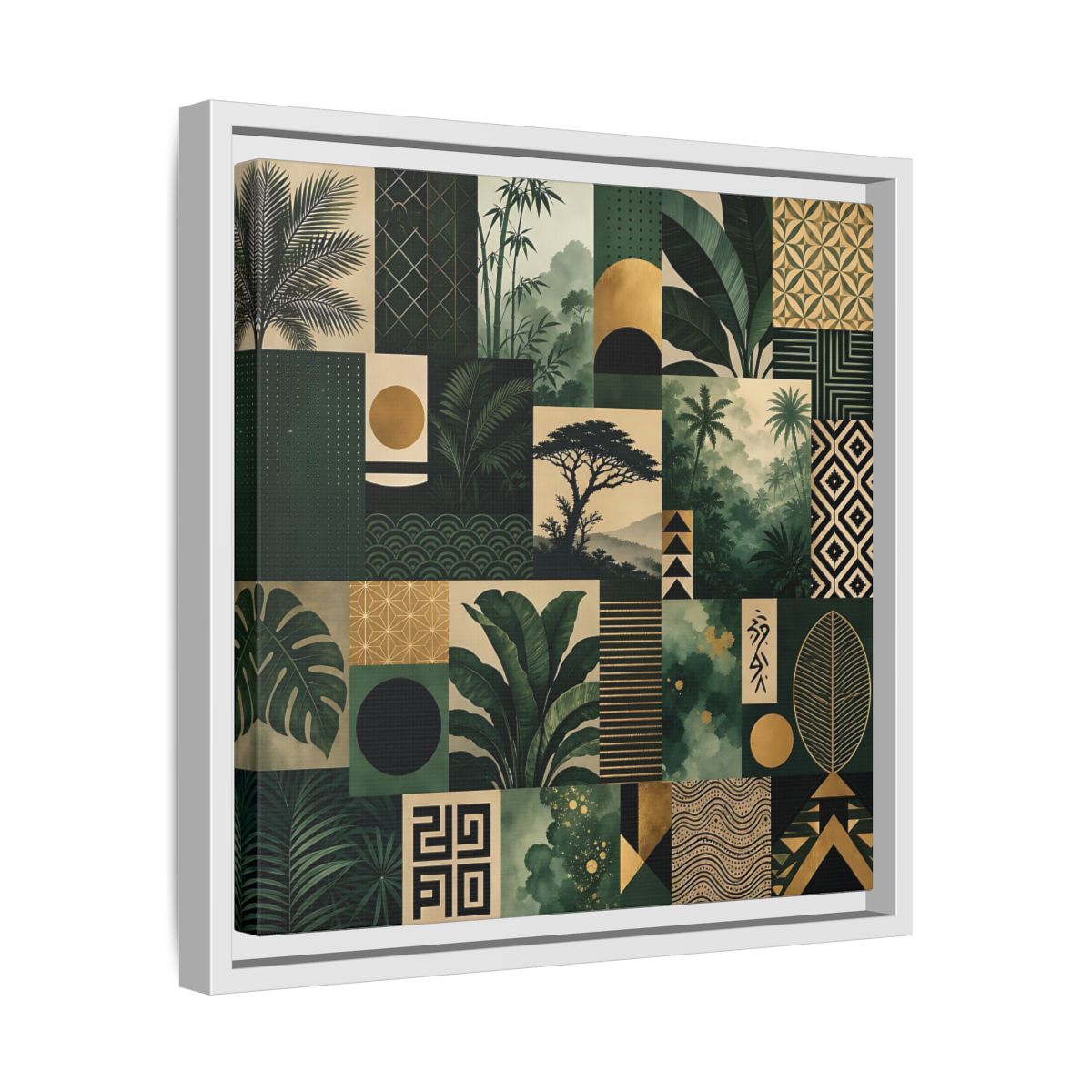 Side Mockup 28. Nature Tropical Foliage Green Gold Nature shown as stretched canvas wall art