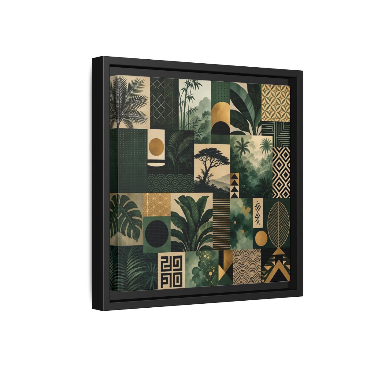Side Mockup 18. Nature Tropical Foliage Green Gold Nature shown as stretched canvas wall art