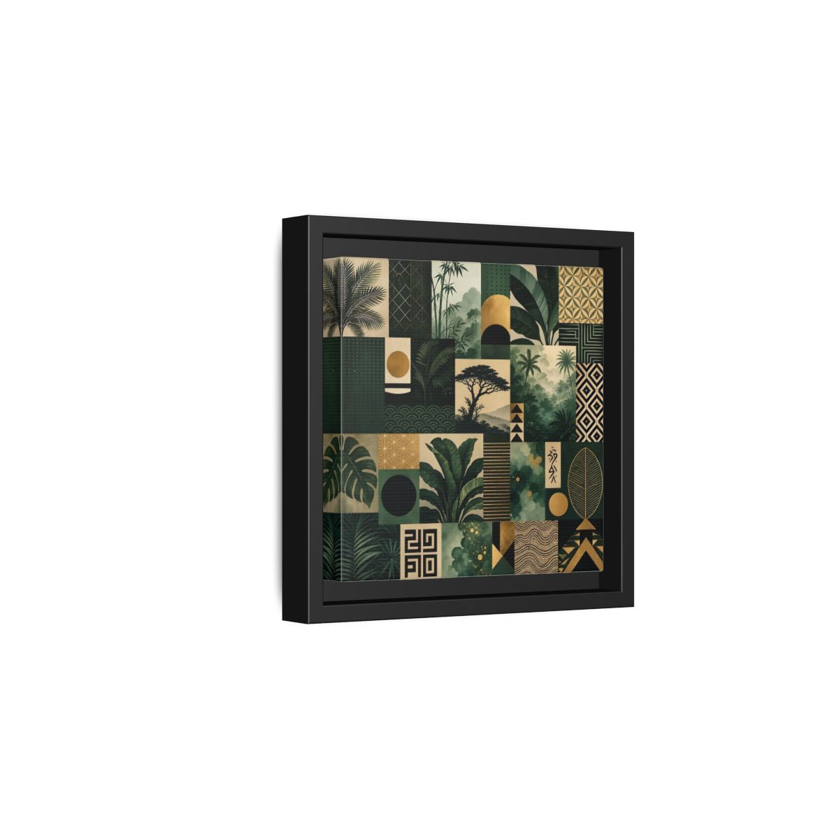 Side Mockup 3. Nature Tropical Foliage Green Gold Nature shown as stretched canvas wall art