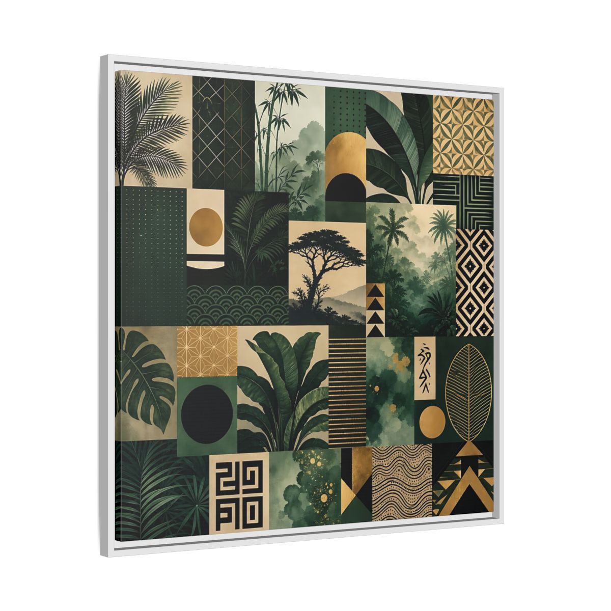 Side Mockup 25. Nature Tropical Foliage Green Gold Nature shown as stretched canvas wall art