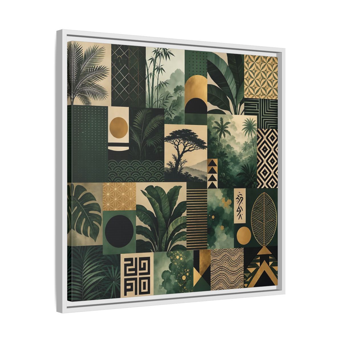 Side Mockup 26. Nature Tropical Foliage Green Gold Nature shown as stretched canvas wall art