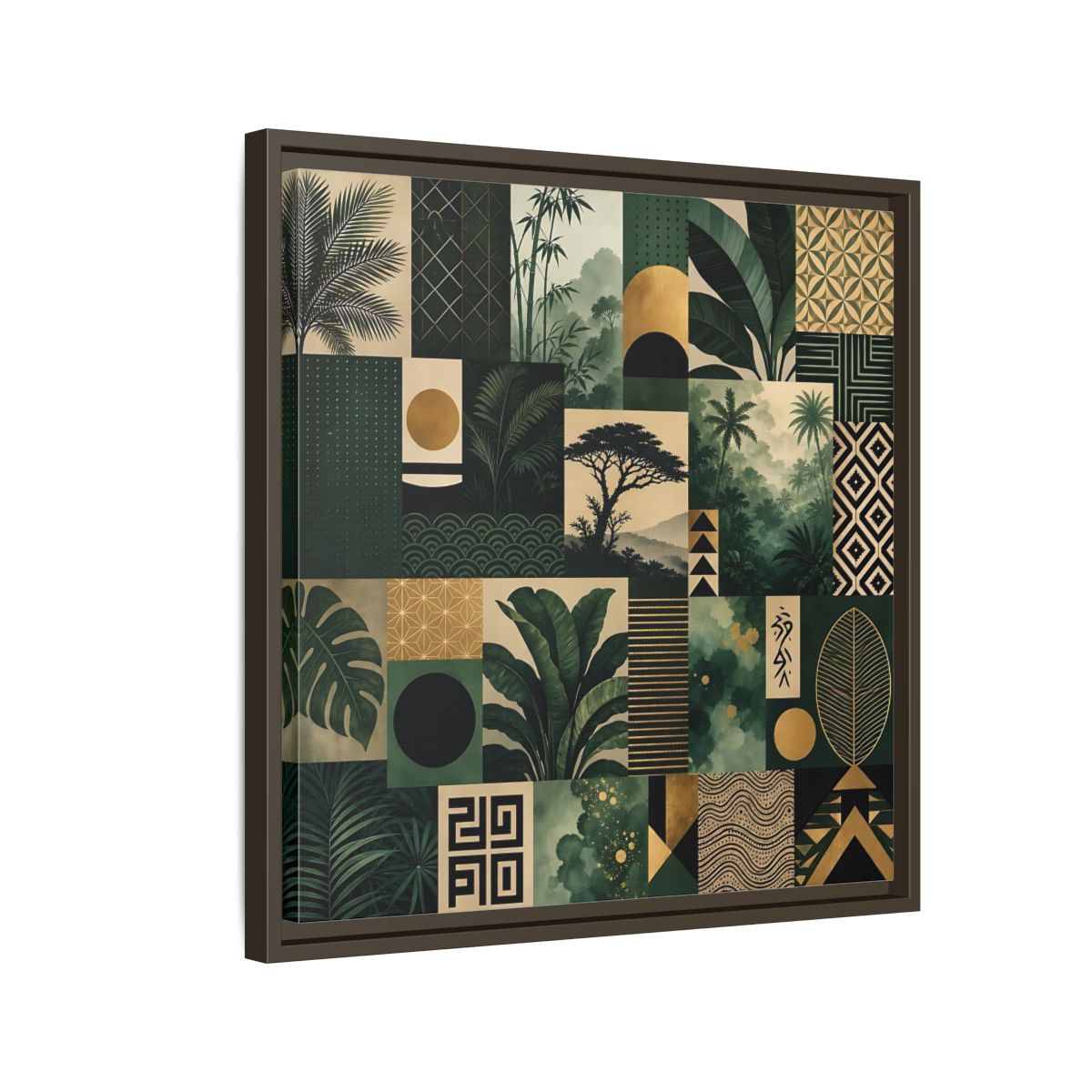Side Mockup 11. Nature Tropical Foliage Green Gold Nature shown as stretched canvas wall art