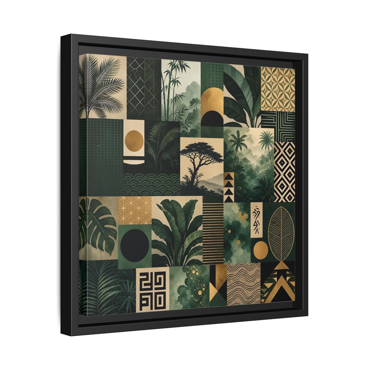 Side Mockup 32. Nature Tropical Foliage Green Gold Nature shown as stretched canvas wall art