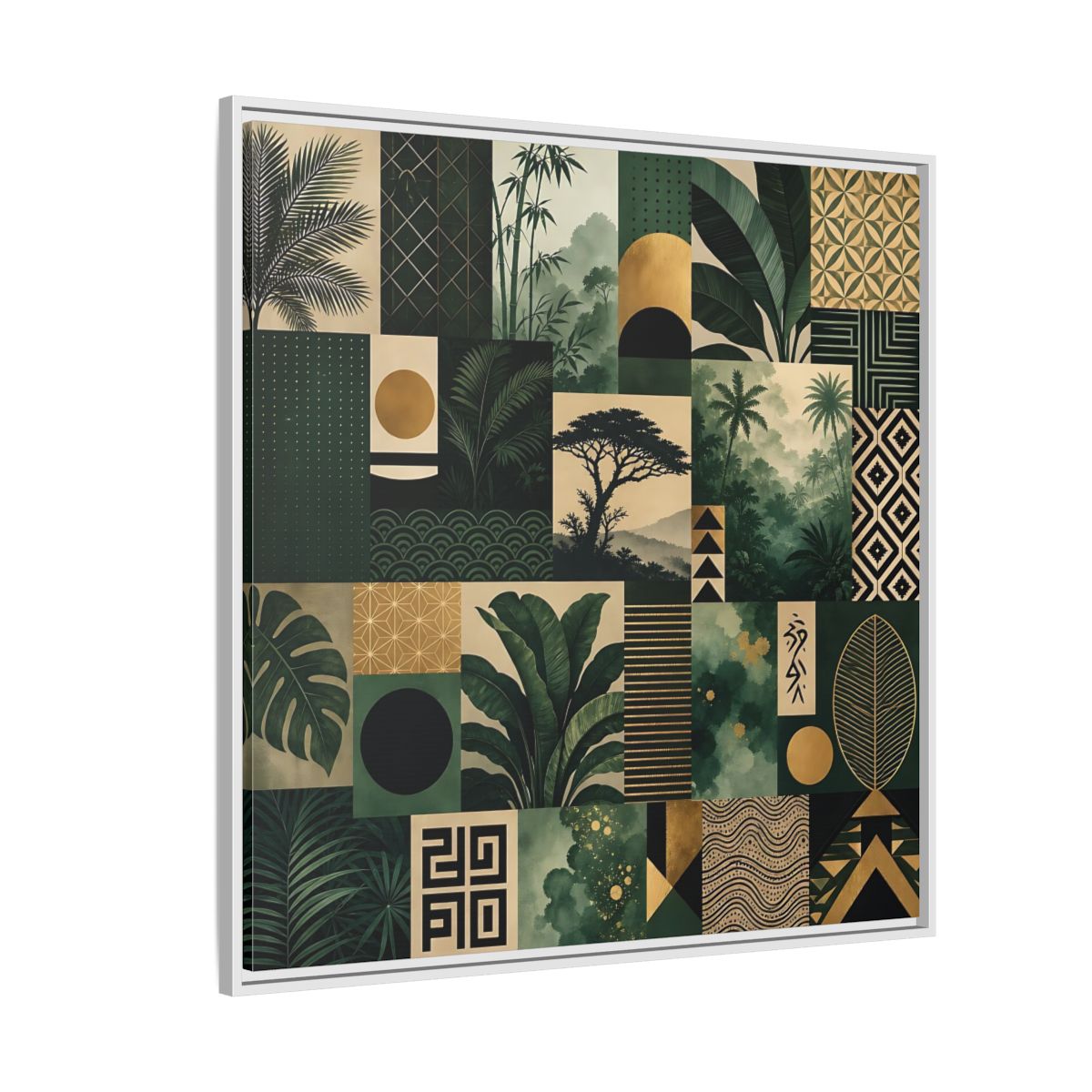 Side Mockup 4. Nature Tropical Foliage Green Gold Nature shown as stretched canvas wall art