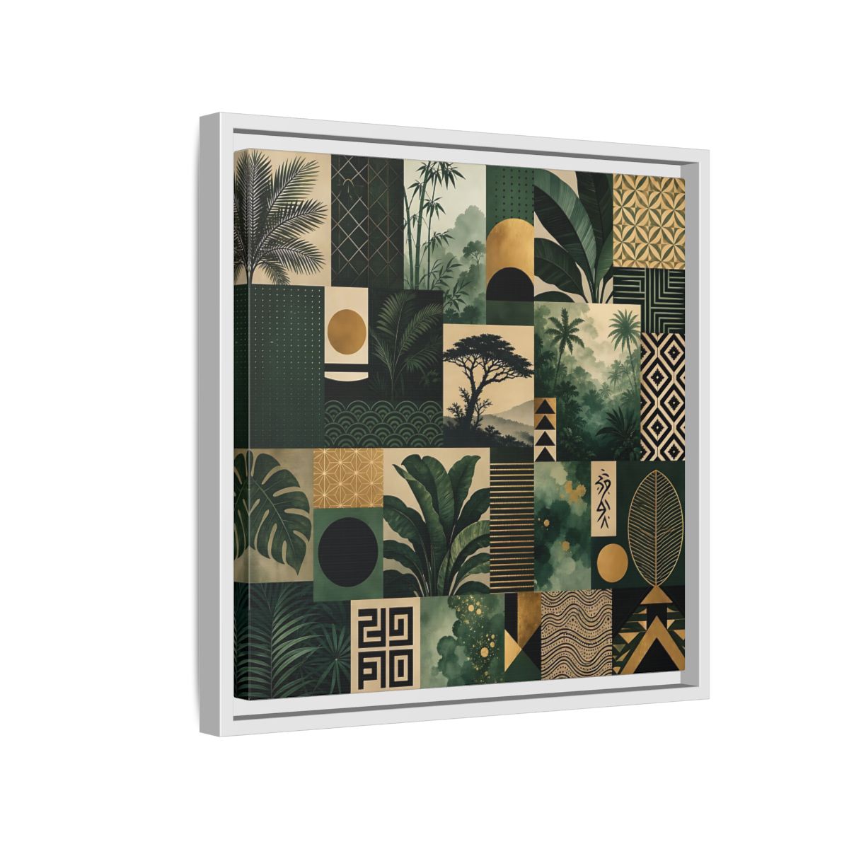 Side Mockup 13. Nature Tropical Foliage Green Gold Nature shown as stretched canvas wall art