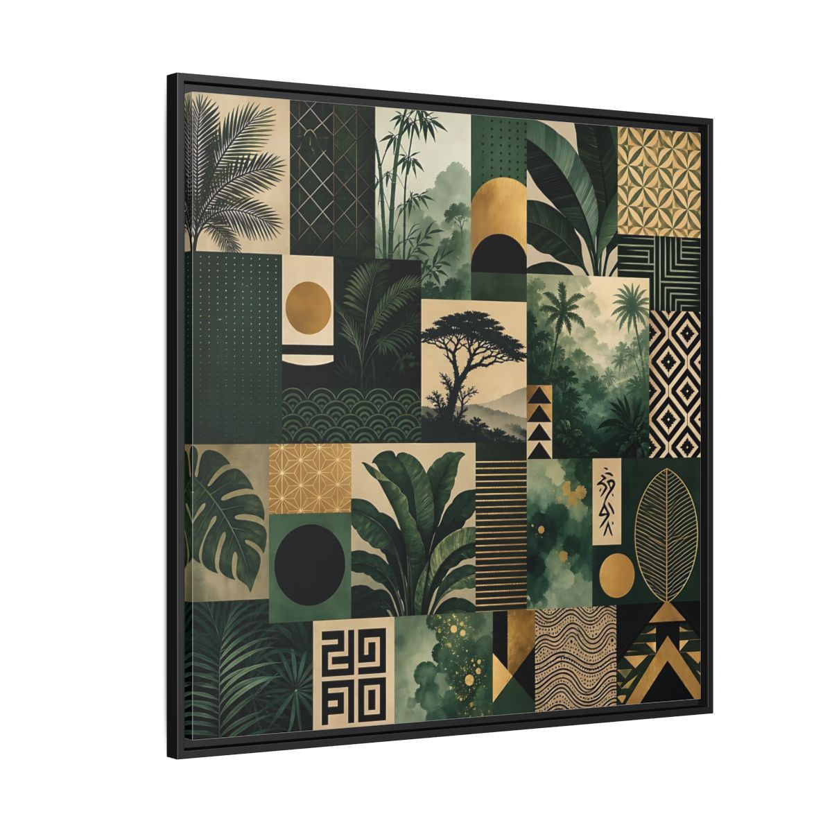 Side Mockup 6. Nature Tropical Foliage Green Gold Nature shown as stretched canvas wall art