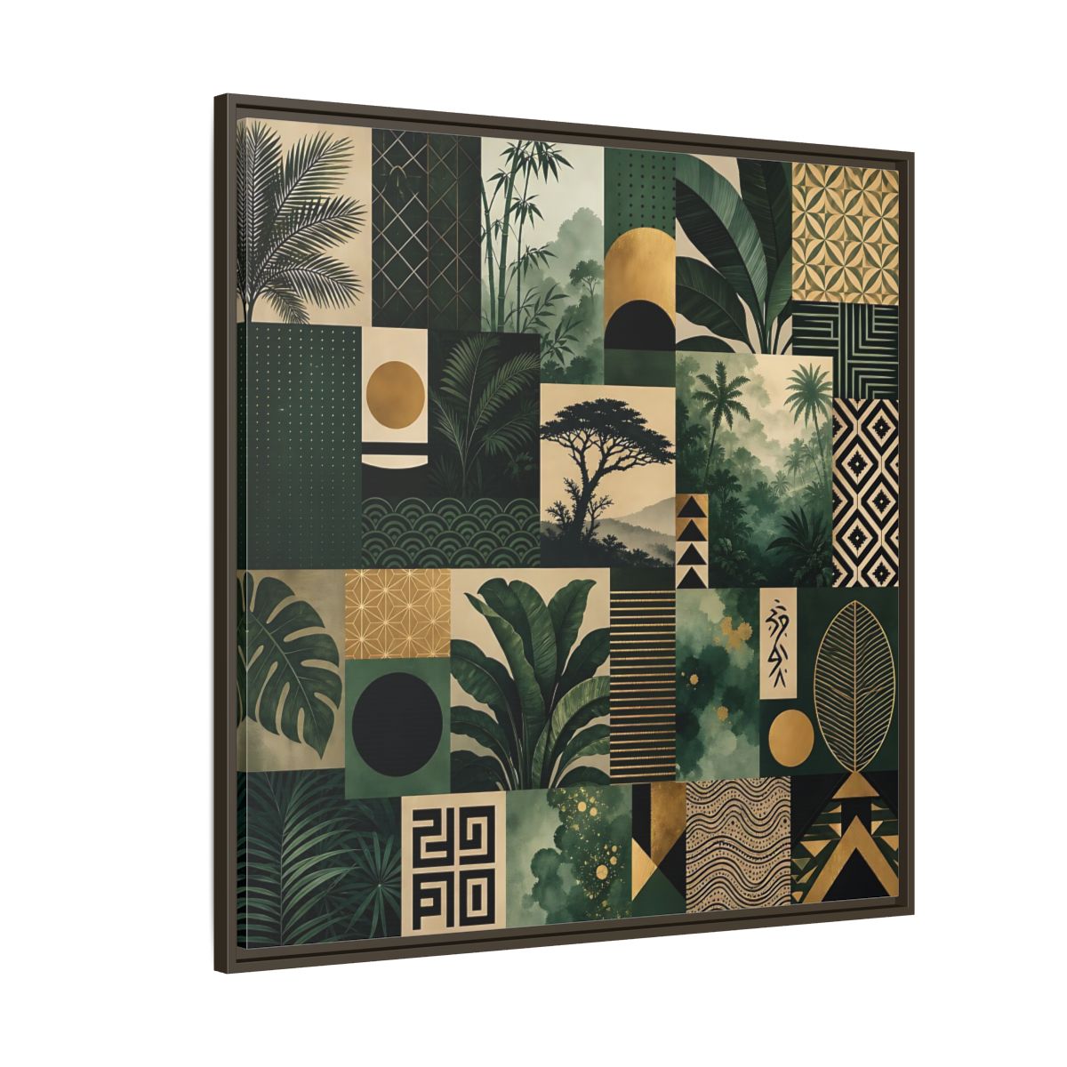 Side Mockup 5. Nature Tropical Foliage Green Gold Nature shown as stretched canvas wall art