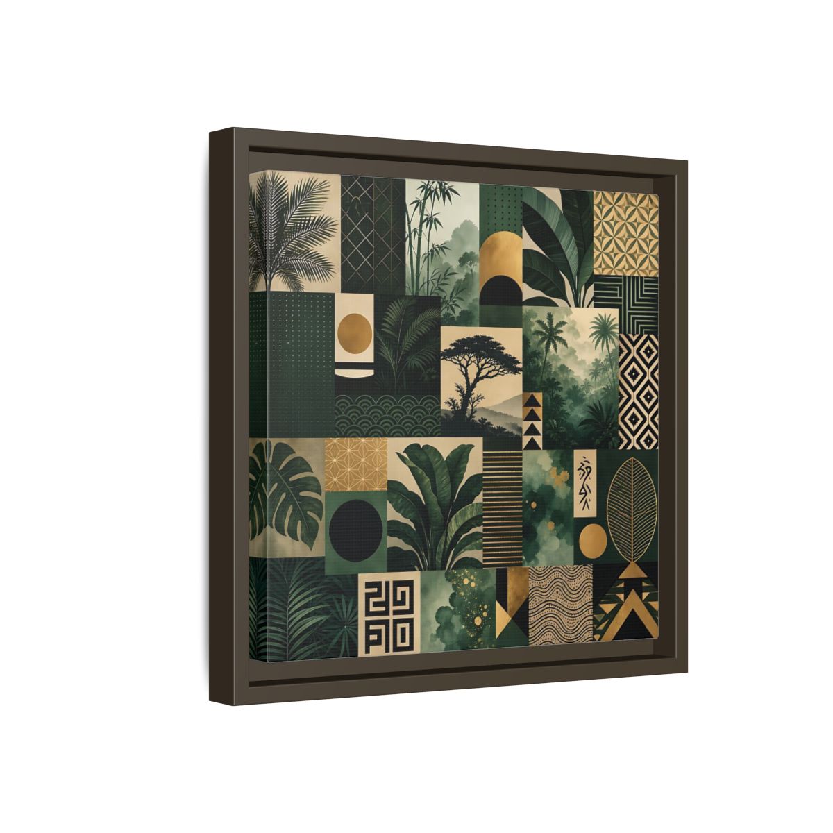 Side Mockup 17. Nature Tropical Foliage Green Gold Nature shown as stretched canvas wall art