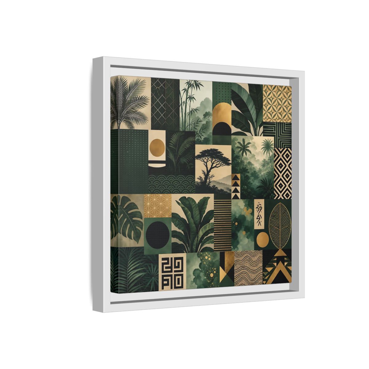 Side Mockup 16. Nature Tropical Foliage Green Gold Nature shown as stretched canvas wall art
