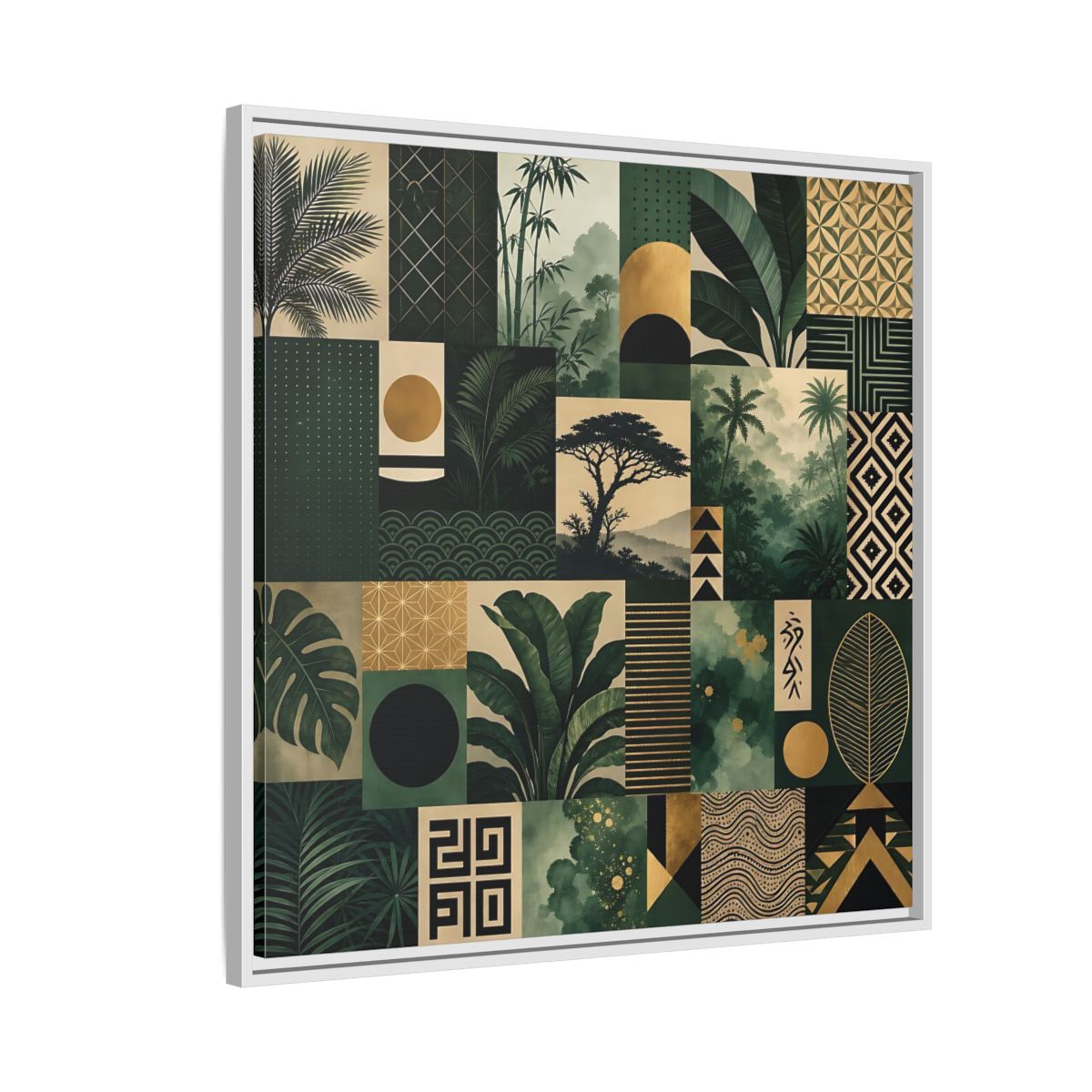 Side Mockup 7. Nature Tropical Foliage Green Gold Nature shown as stretched canvas wall art