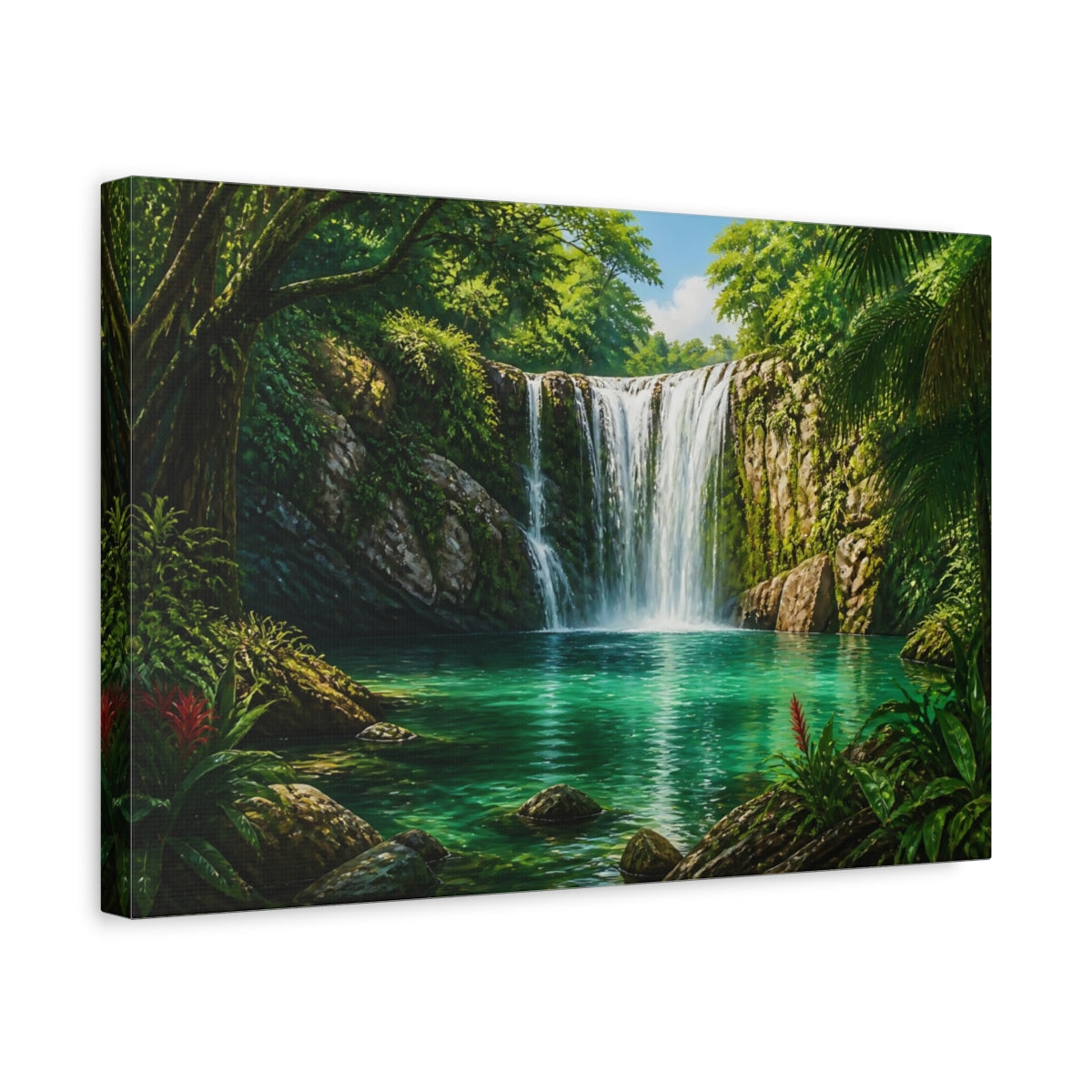 Side Mockup 4. Nature Tropical Waterfall Green Waterfall shown as canvas print