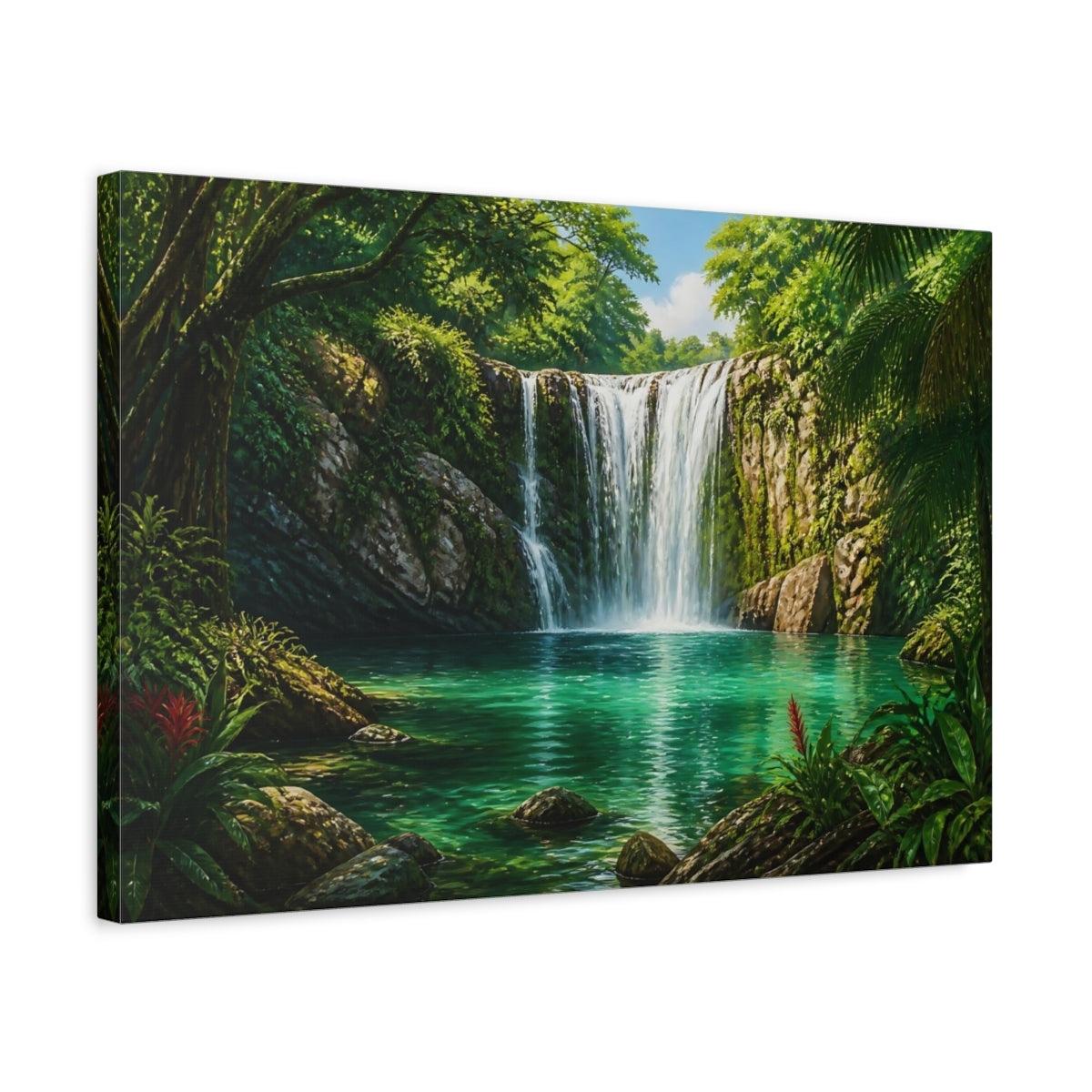 Side Mockup 3. Nature Tropical Waterfall Green Waterfall shown as canvas print