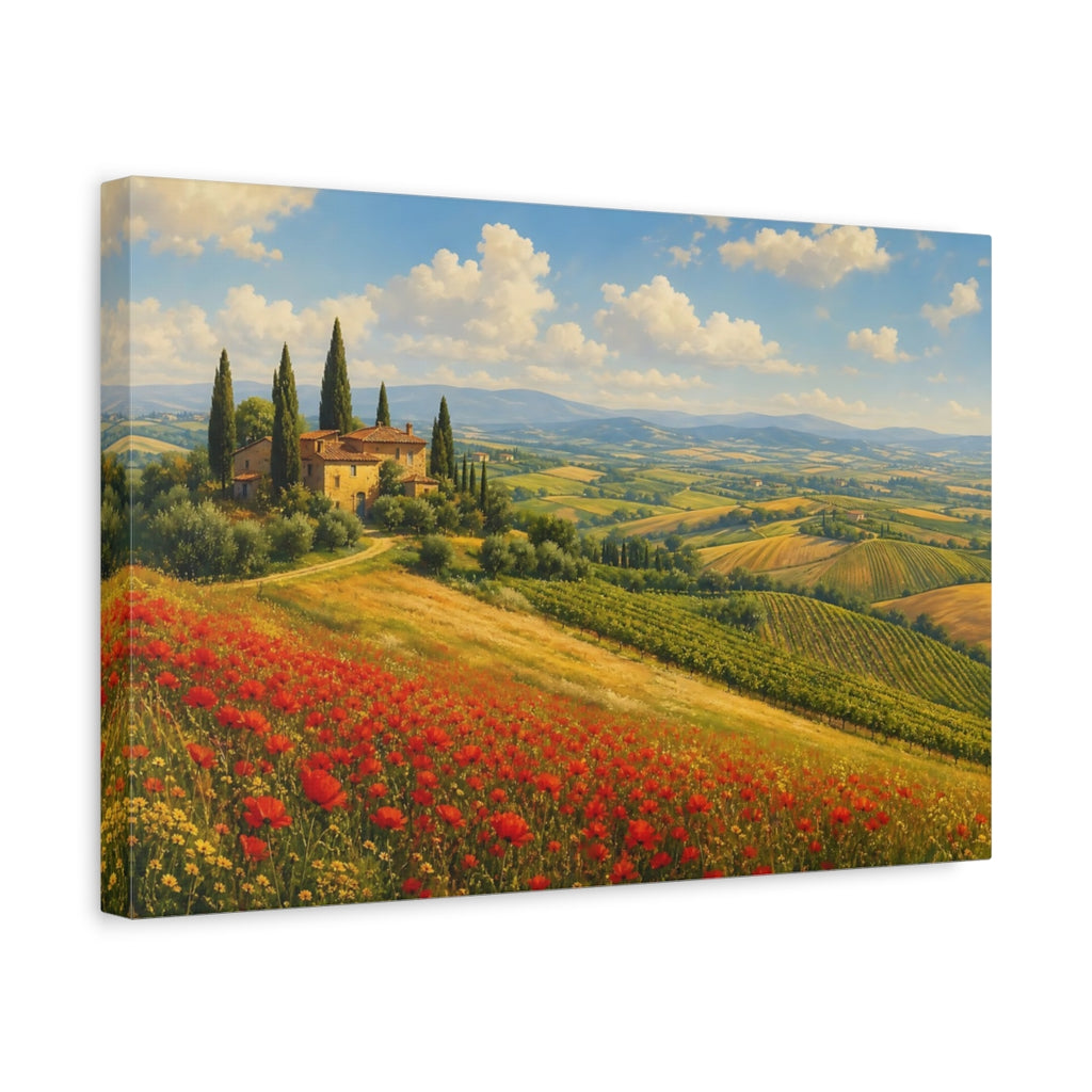 Side Mockup 4. Nature Tuscan Landscape Red Poppies Landscape shown as canvas print