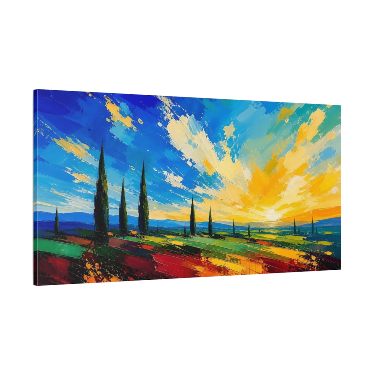 Side Mockup 2. Nature Tuscan Landscape Vibrant Tuscan Landscape shown as stretched canvas wall art
