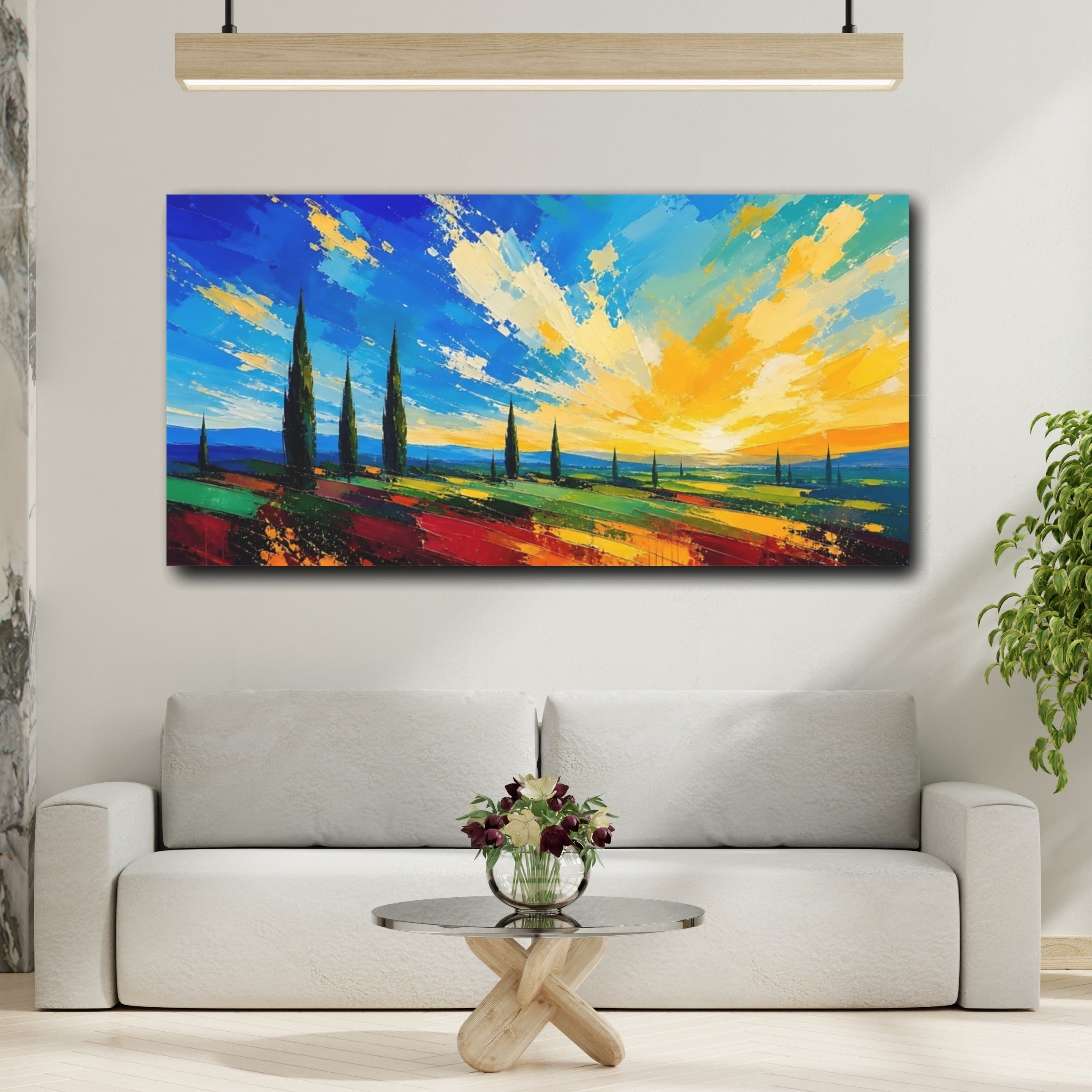 Mockup 2. Nature Tuscan Landscape Vibrant Tuscan Landscape shown as stretched canvas wall art