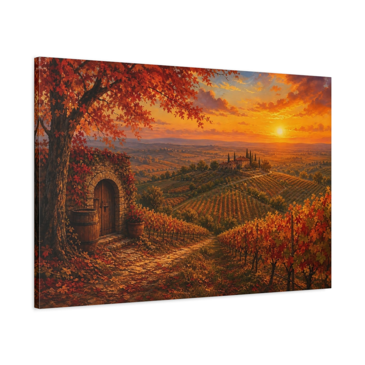 Main Mockup. Nature Vineyard Autumn Sunset shown as canvas print