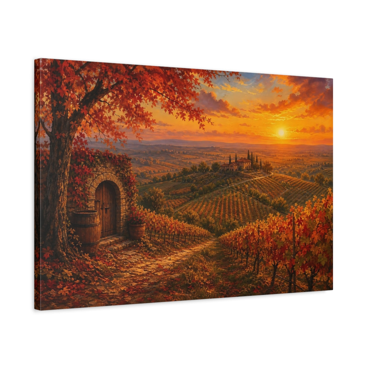 Side Mockup 2. Nature Vineyard Autumn Sunset shown as canvas print