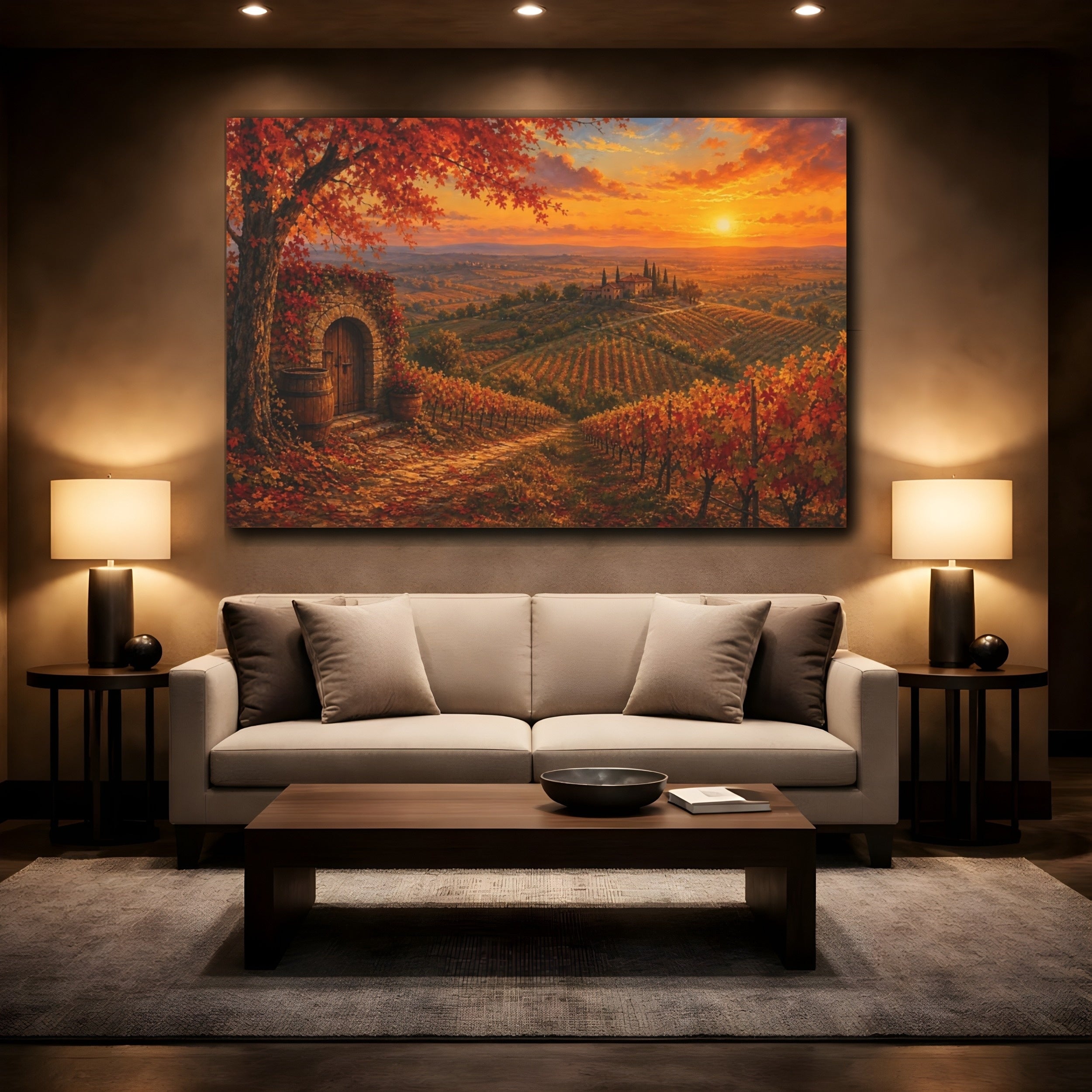 Mockup 2. Nature Vineyard Autumn Sunset shown as canvas print