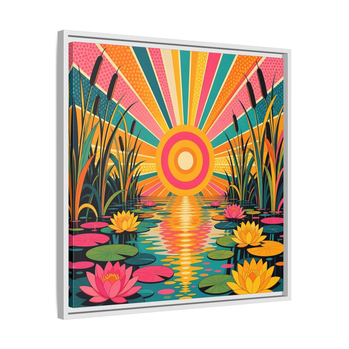 Side Mockup 26. Nature Water Lilies Colorful Lotus Pond shown as stretched canvas wall art