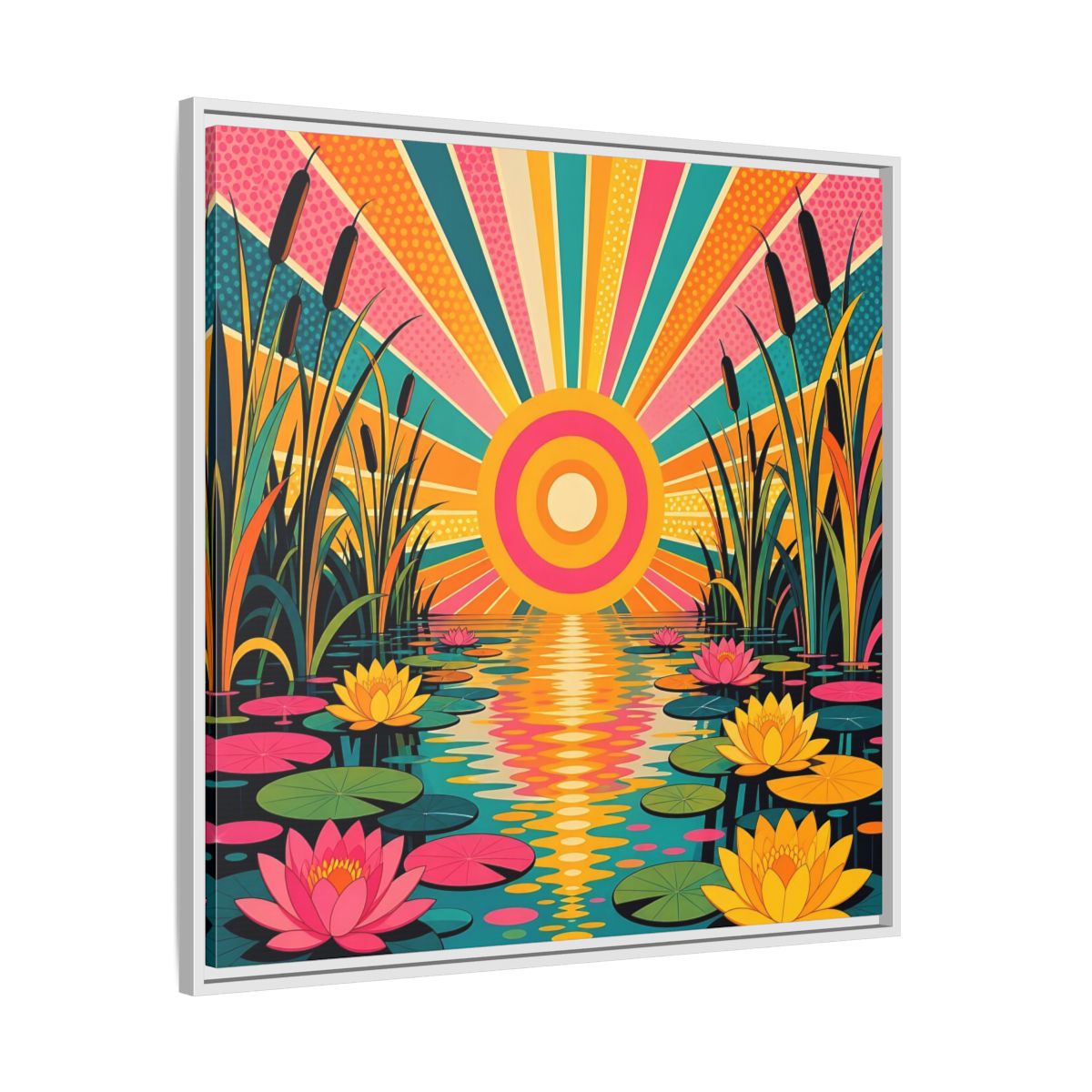 Side Mockup 25. Nature Water Lilies Colorful Lotus Pond shown as stretched canvas wall art