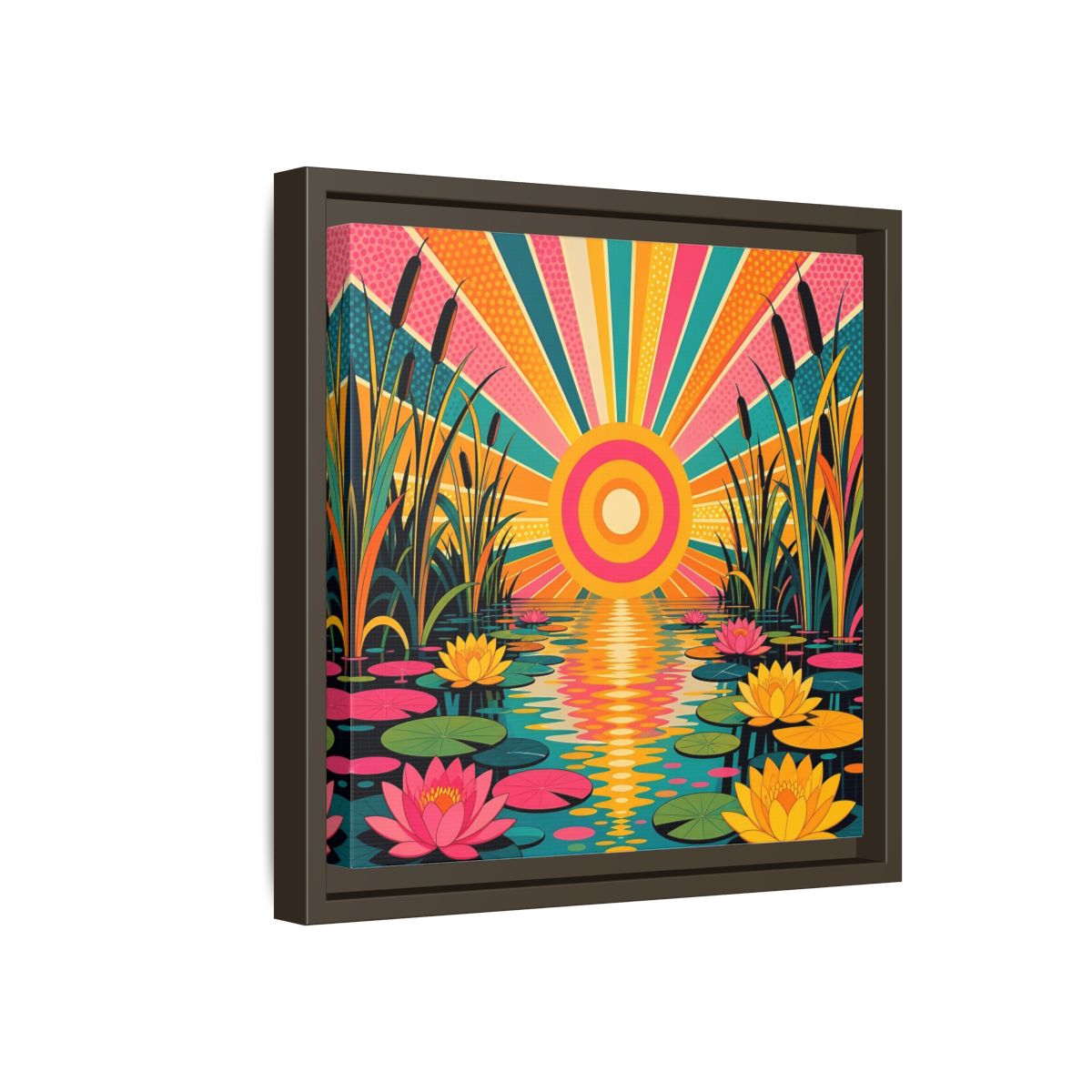Side Mockup 17. Nature Water Lilies Colorful Lotus Pond shown as stretched canvas wall art