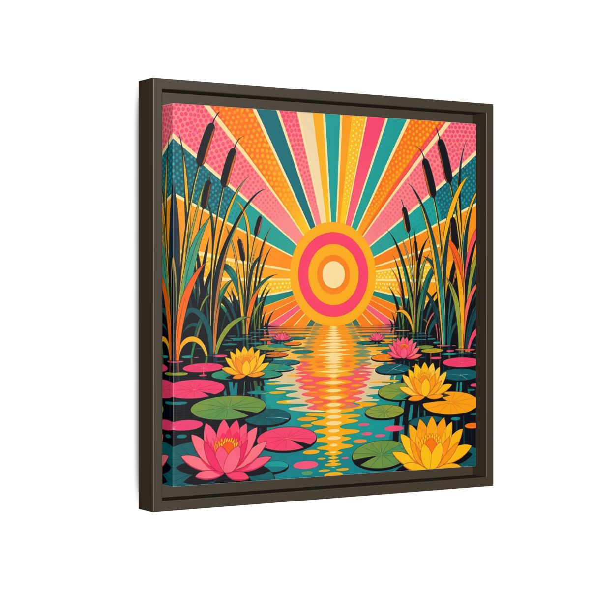 Side Mockup 14. Nature Water Lilies Colorful Lotus Pond shown as stretched canvas wall art