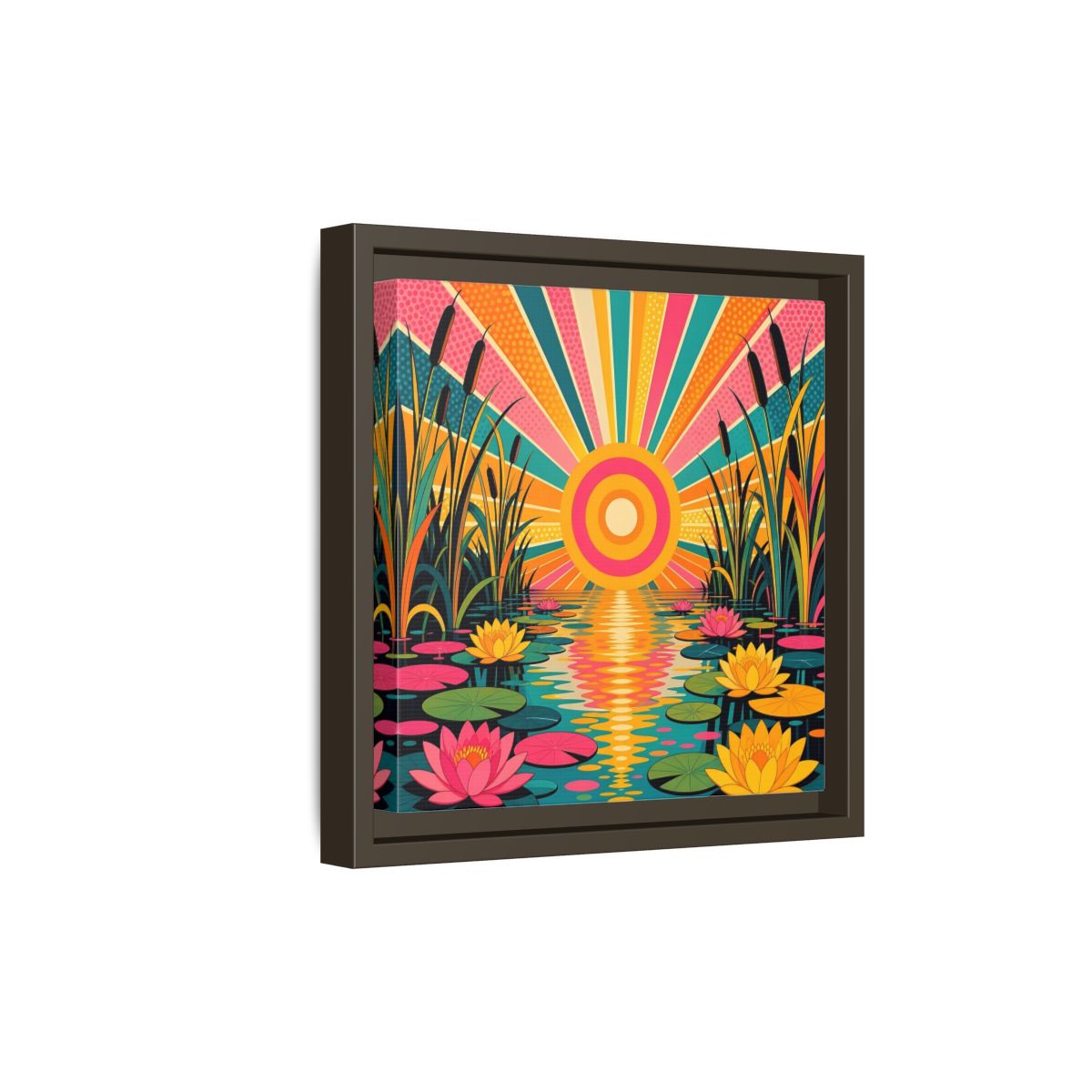 Side Mockup 20. Nature Water Lilies Colorful Lotus Pond shown as stretched canvas wall art