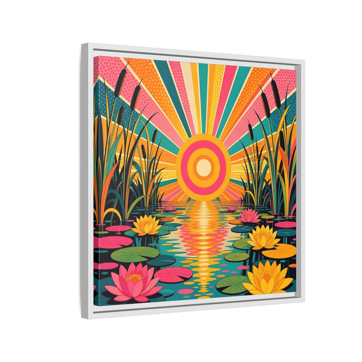 Side Mockup 10. Nature Water Lilies Colorful Lotus Pond shown as stretched canvas wall art