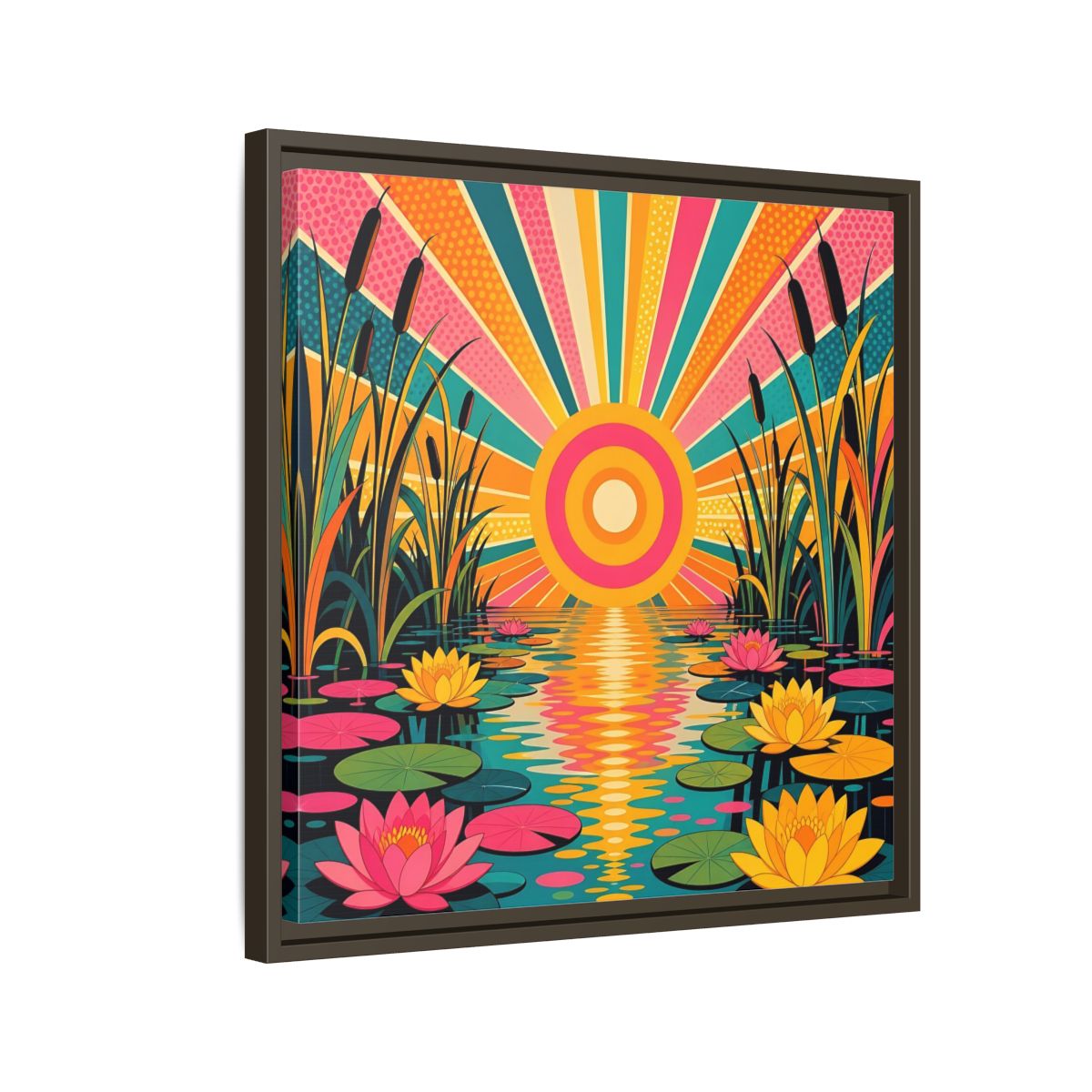 Side Mockup 11. Nature Water Lilies Colorful Lotus Pond shown as stretched canvas wall art