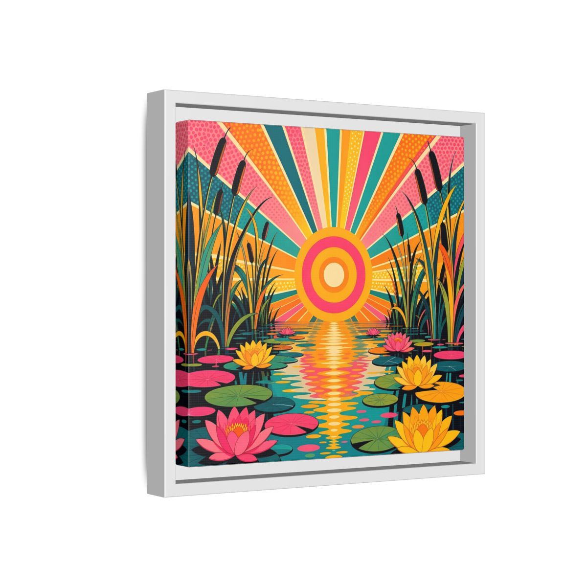 Side Mockup 16. Nature Water Lilies Colorful Lotus Pond shown as stretched canvas wall art