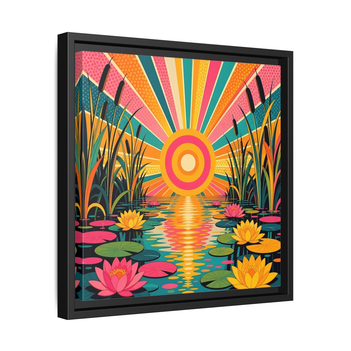 Side Mockup 32. Nature Water Lilies Colorful Lotus Pond shown as stretched canvas wall art