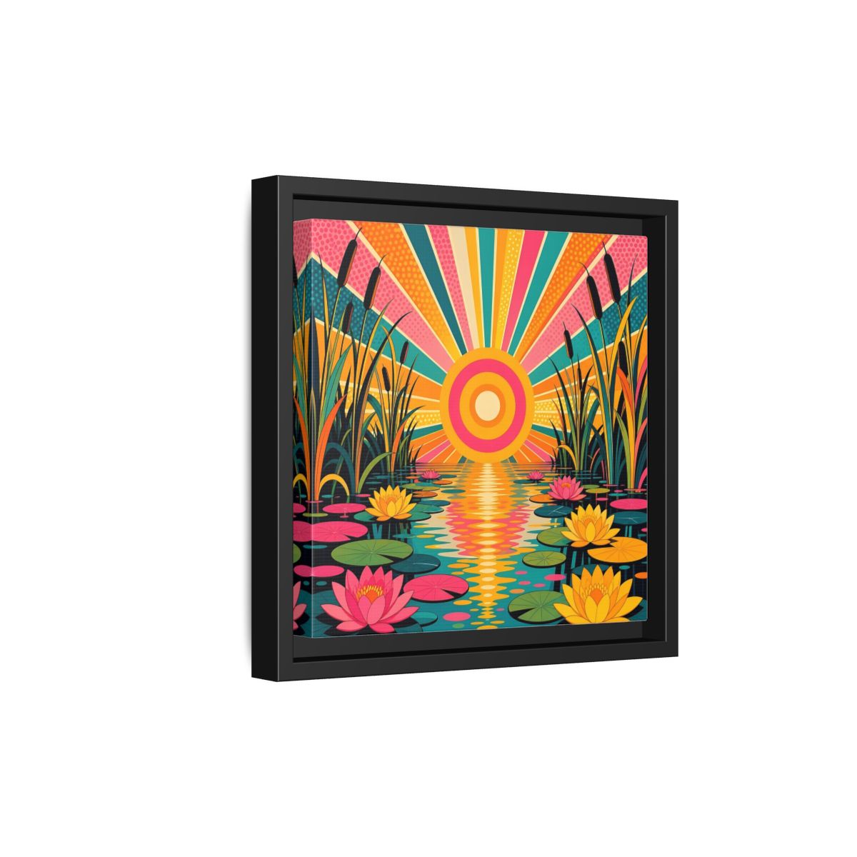 Side Mockup 21. Nature Water Lilies Colorful Lotus Pond shown as stretched canvas wall art