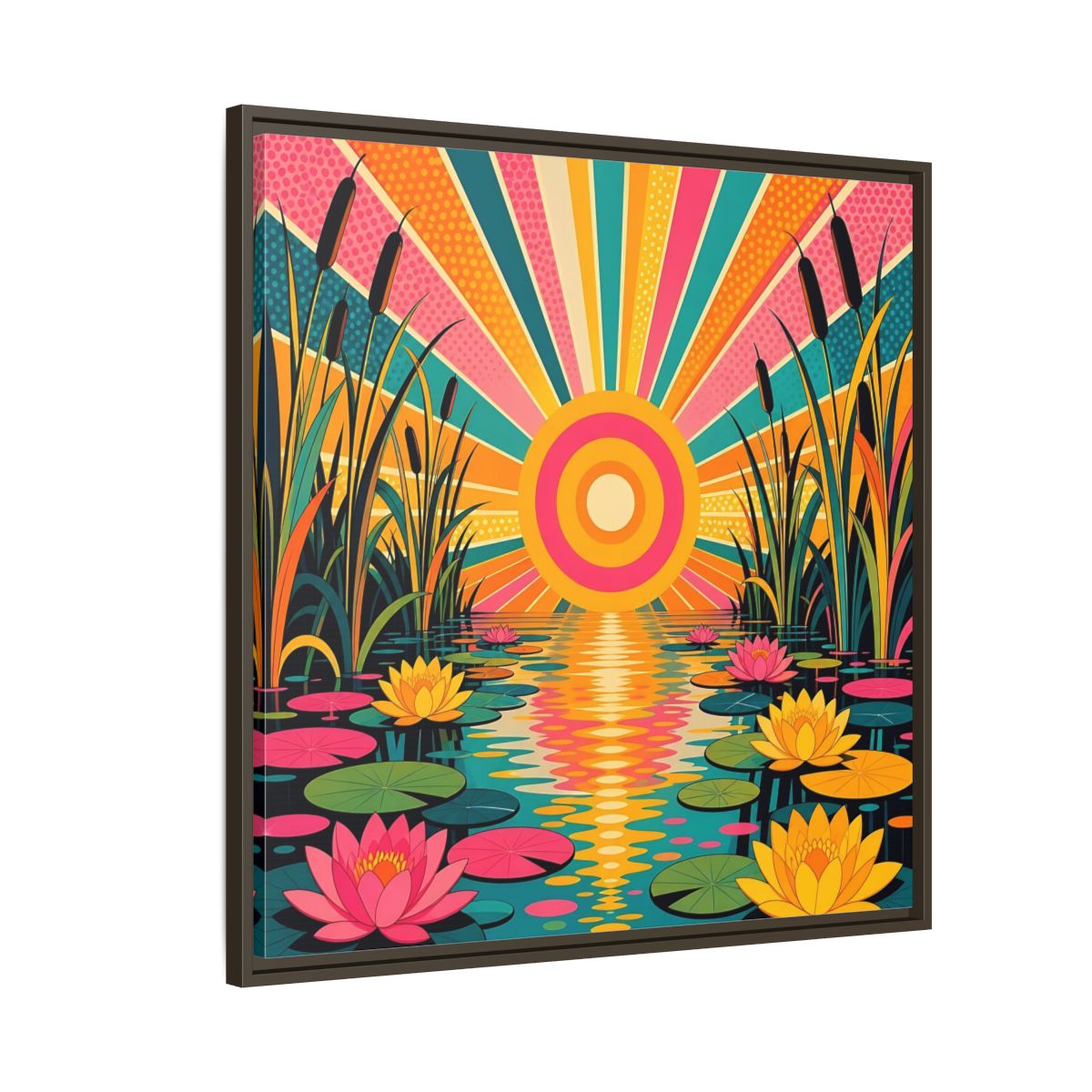 Side Mockup 8. Nature Water Lilies Colorful Lotus Pond shown as stretched canvas wall art