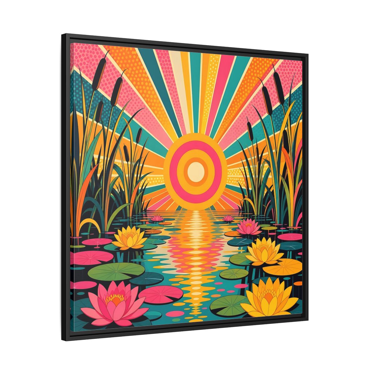 Side Mockup 30. Nature Water Lilies Colorful Lotus Pond shown as stretched canvas wall art