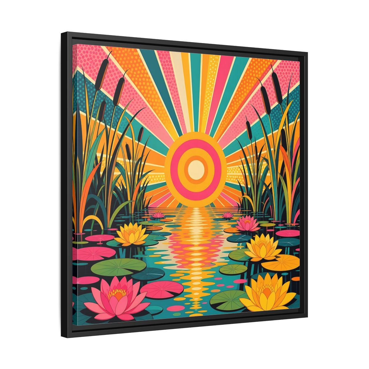 Side Mockup 31. Nature Water Lilies Colorful Lotus Pond shown as stretched canvas wall art